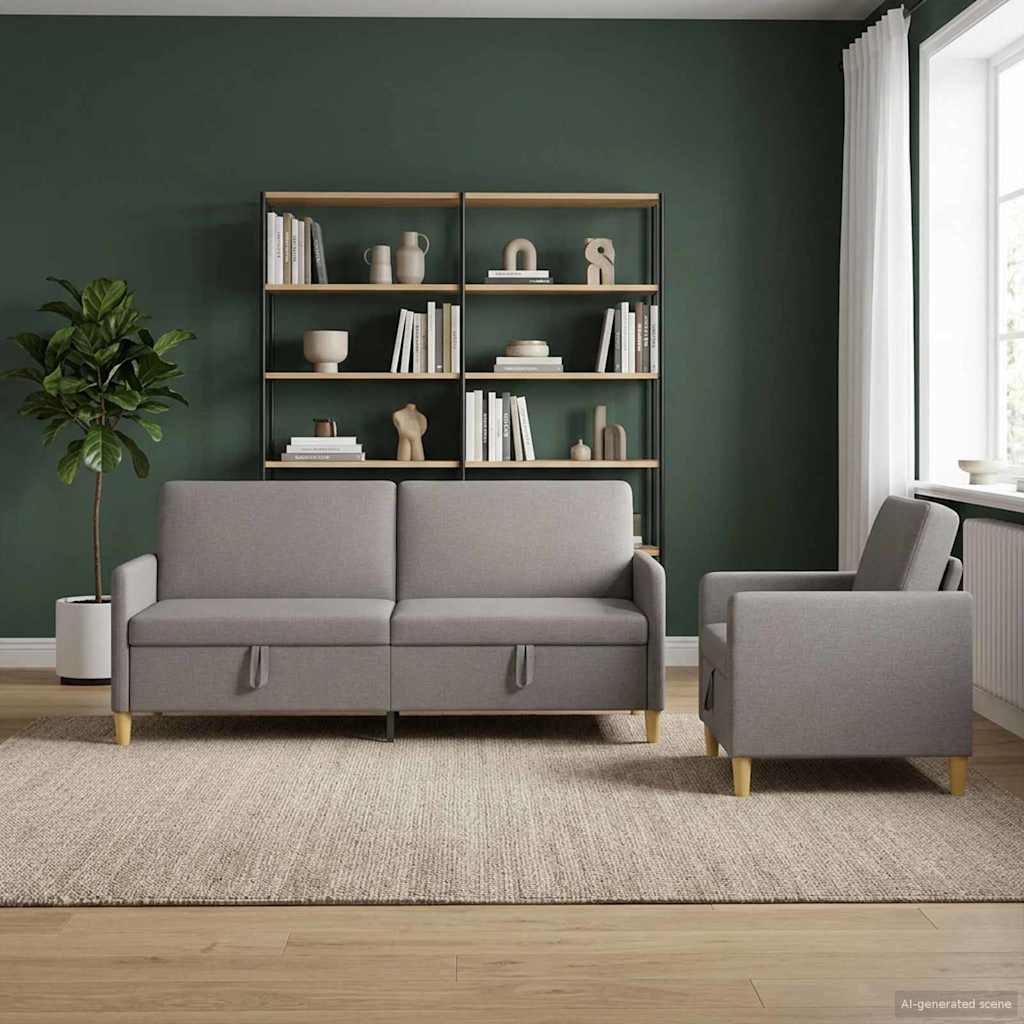 Set di Divani con Storage 2 pcs Tortora Poliestere | homemem39