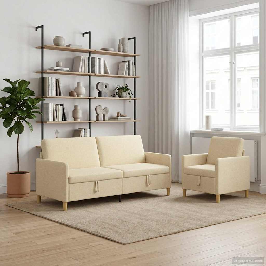 Set di Divani con Storage 2 pcs Crema Poliestere | homemem39