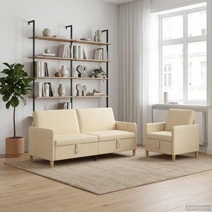 Set di Divani con Storage 2 pz Crema Poliestere