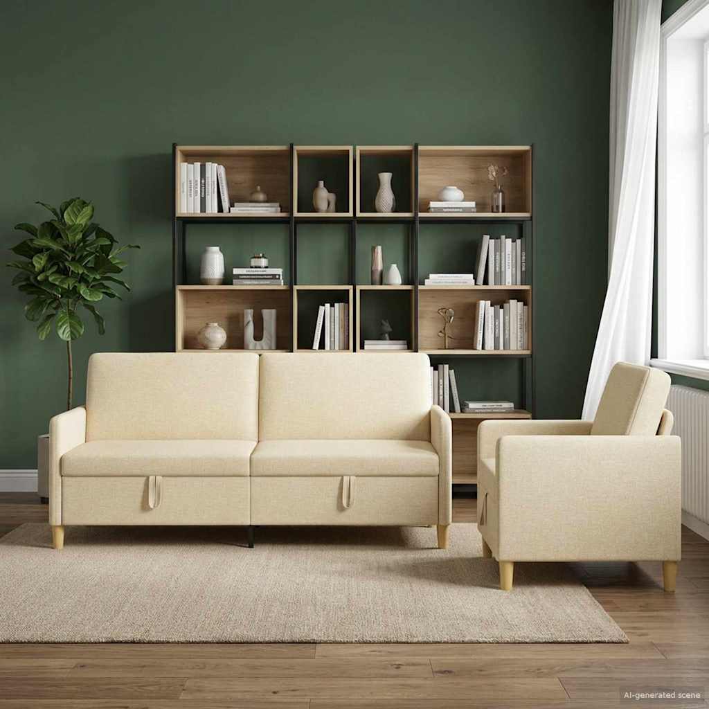 Set di Divani con Storage 2 pz Crema Poliestere