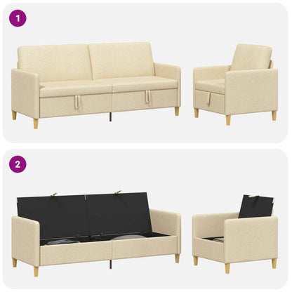 Set di Divani con Storage 2 pz Crema Poliestere