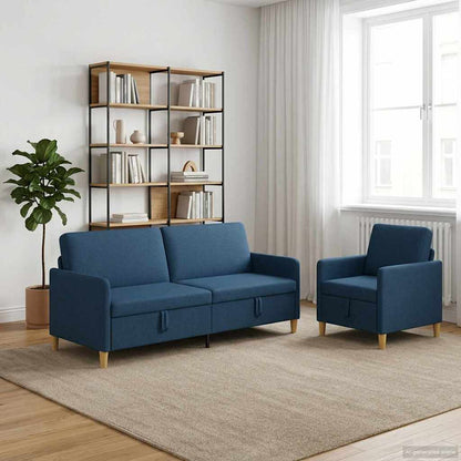 Set di Divani con Storage 2 pcs Blu Poliestere | homemem39