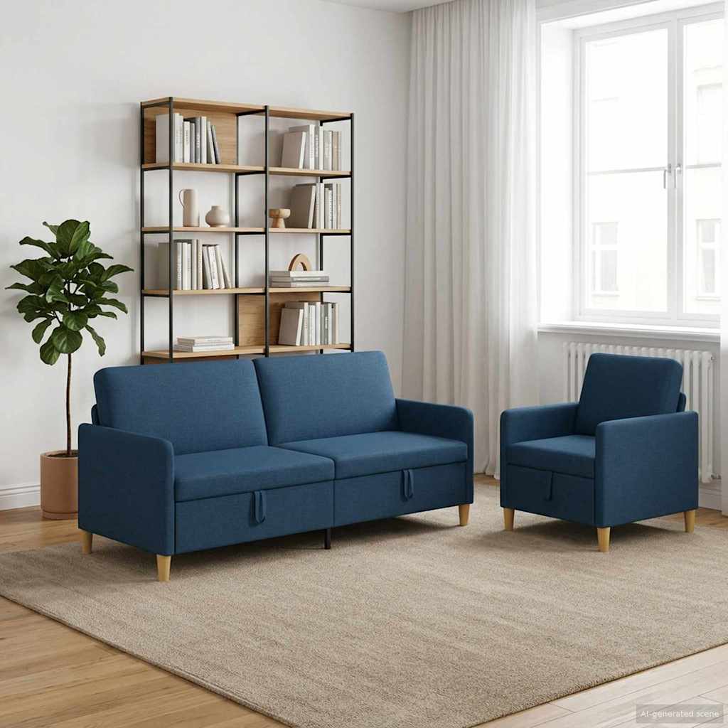 Set di Divani con Storage 2 pz Blu Poliestere