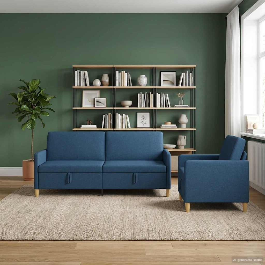 Set di Divani con Storage 2 pz Blu Poliestere