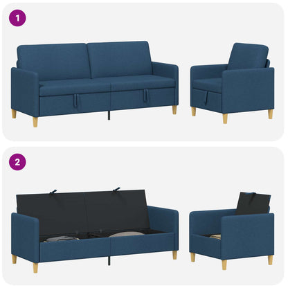 Set di Divani con Storage 2 pz Blu Poliestere