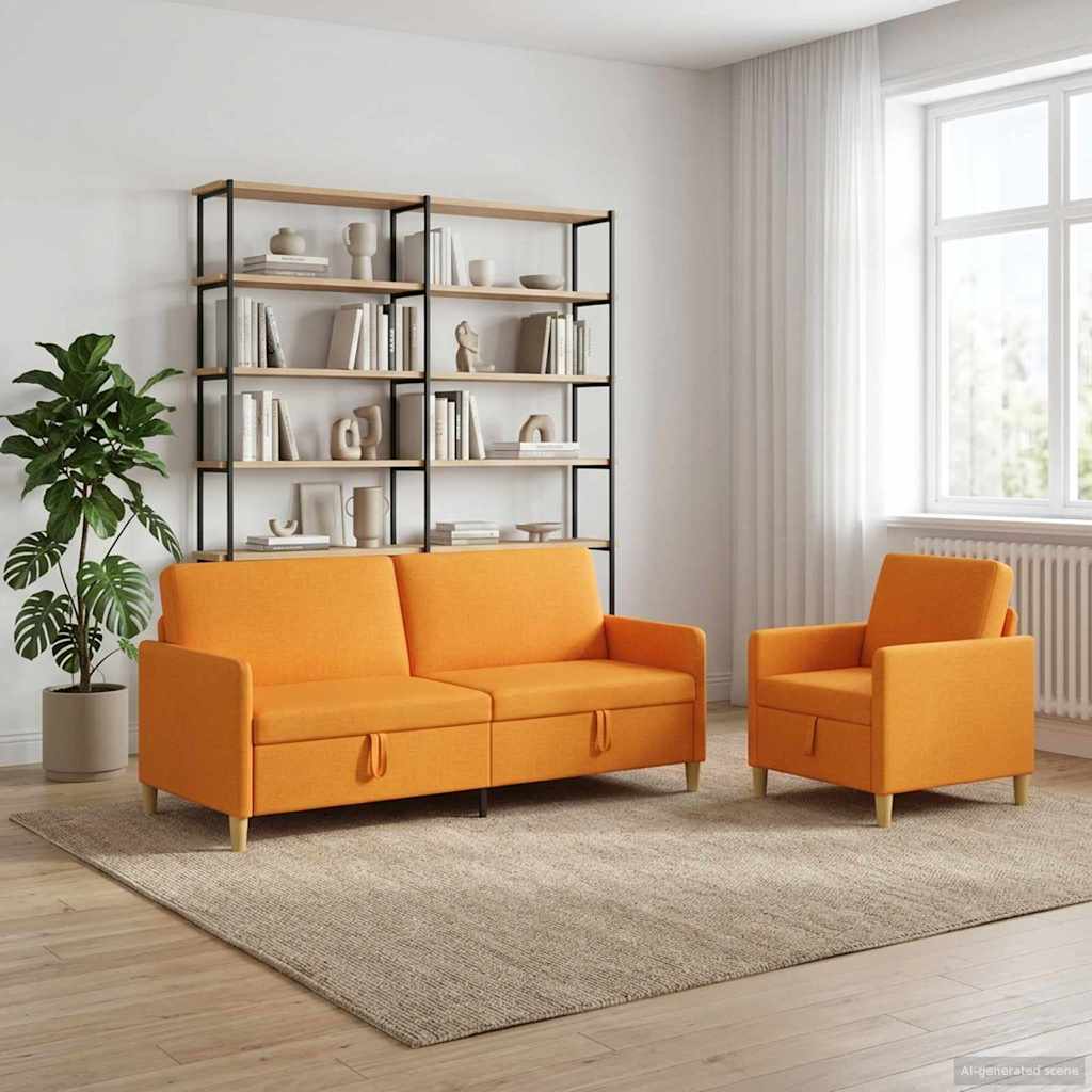 Set di Divani con Storage 2 pz Giallo Scuro Poliestere