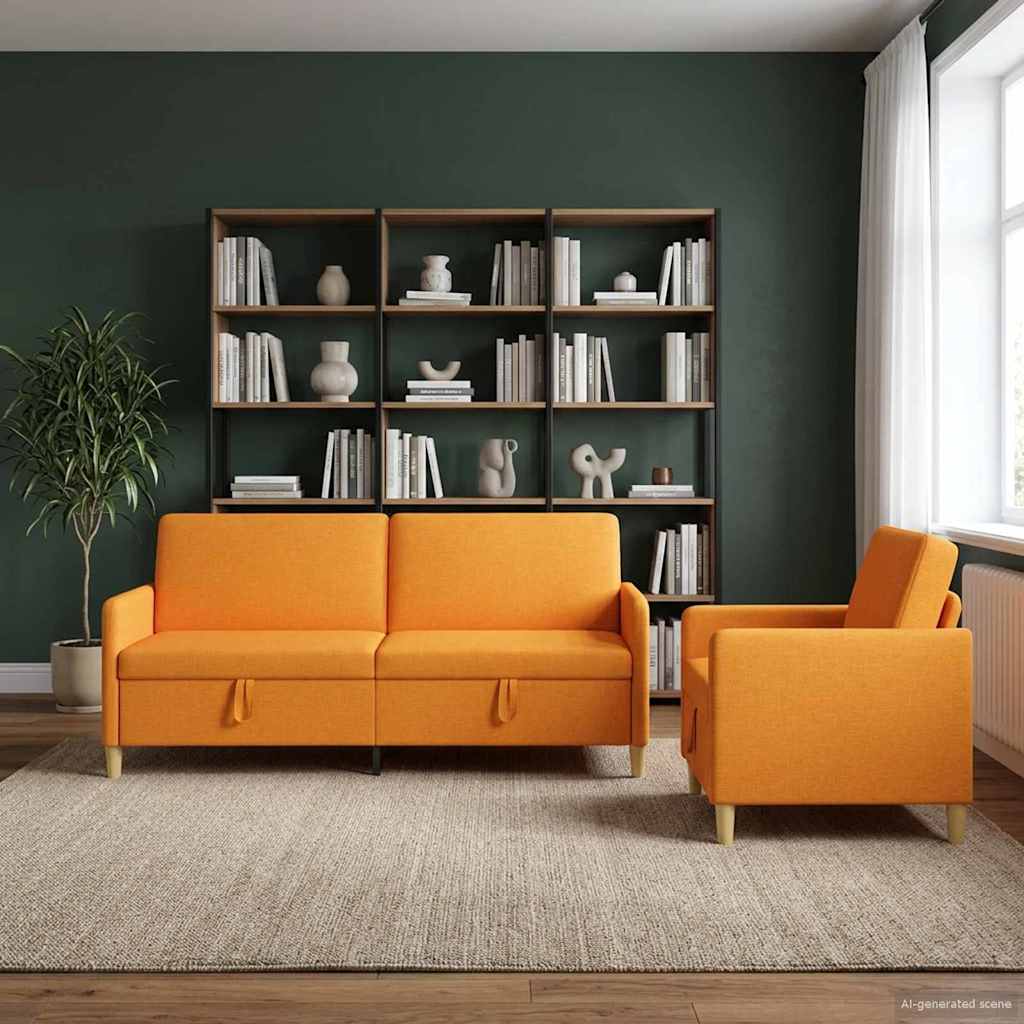Set di Divani con Storage 2 pz Giallo Scuro Poliestere