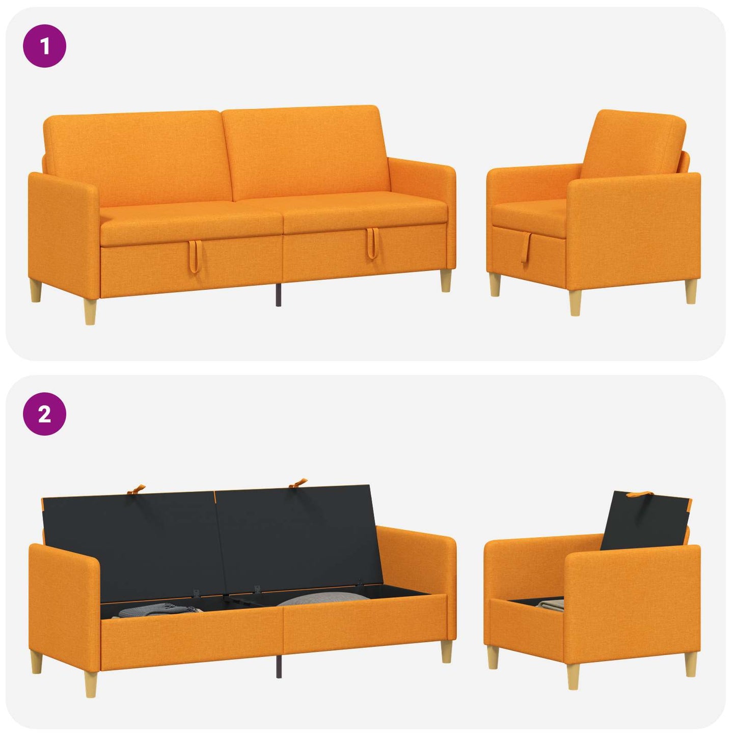 Set di Divani con Storage 2 pcs Giallo Scuro Poliestere | homemem39