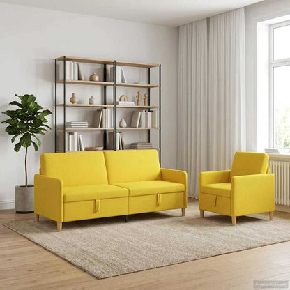 Set di Divani con Storage 2 pz Giallo Chiaro Poliestere