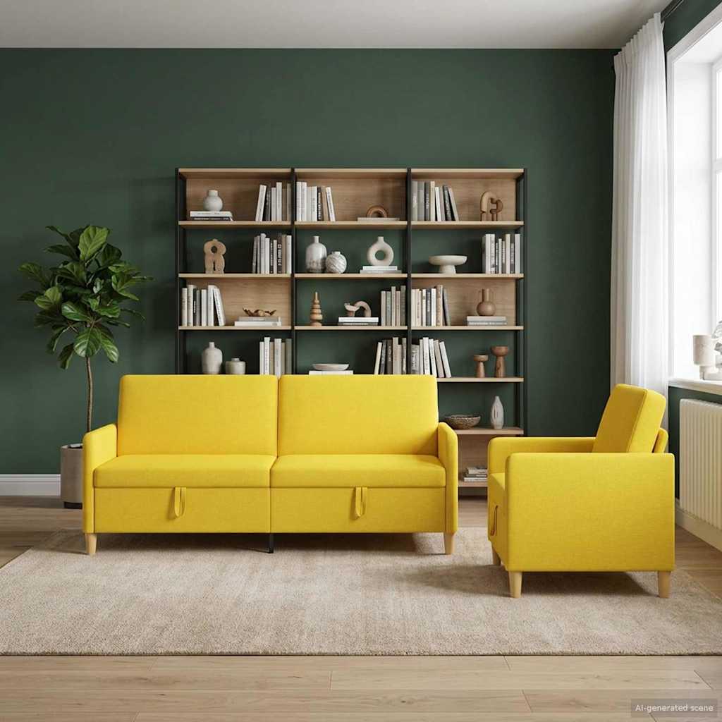 Set di Divani con Storage 2 pz Giallo Chiaro Poliestere