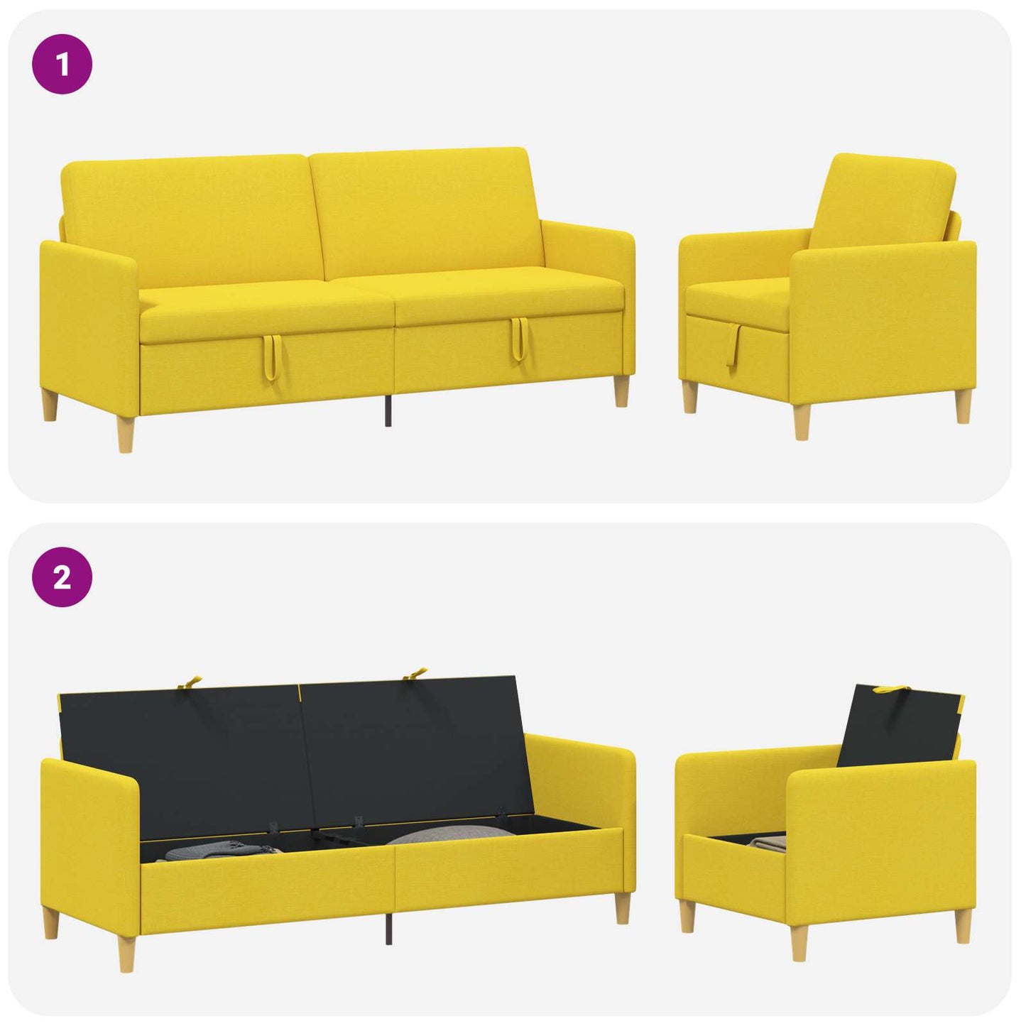 Set di Divani con Storage 2 pz Giallo Chiaro Poliestere