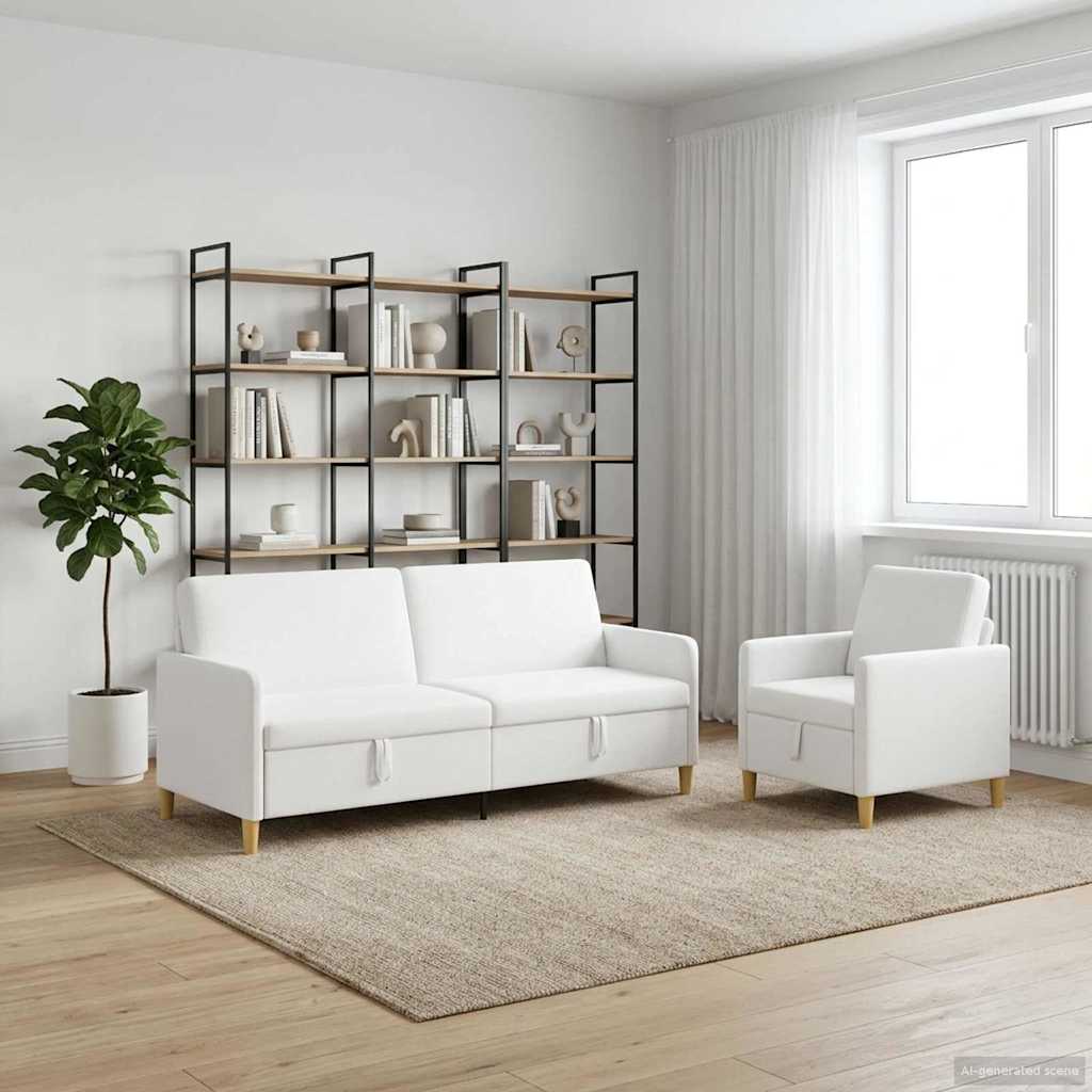 Set di Divani con Storage 2 pz Bianco Poliestere
