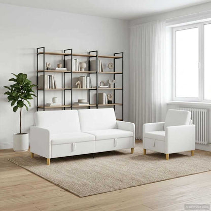 Set di Divani con Storage 2 pz Bianco Poliestere