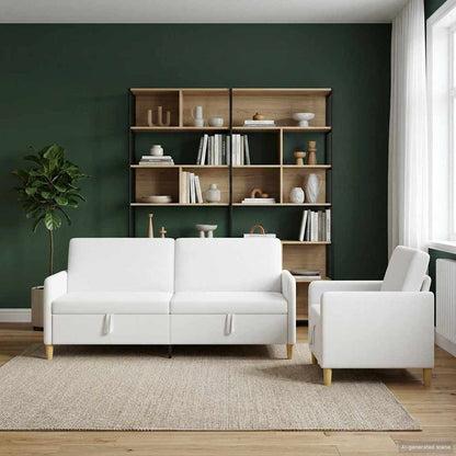 Set di Divani con Storage 2 pz Bianco Poliestere