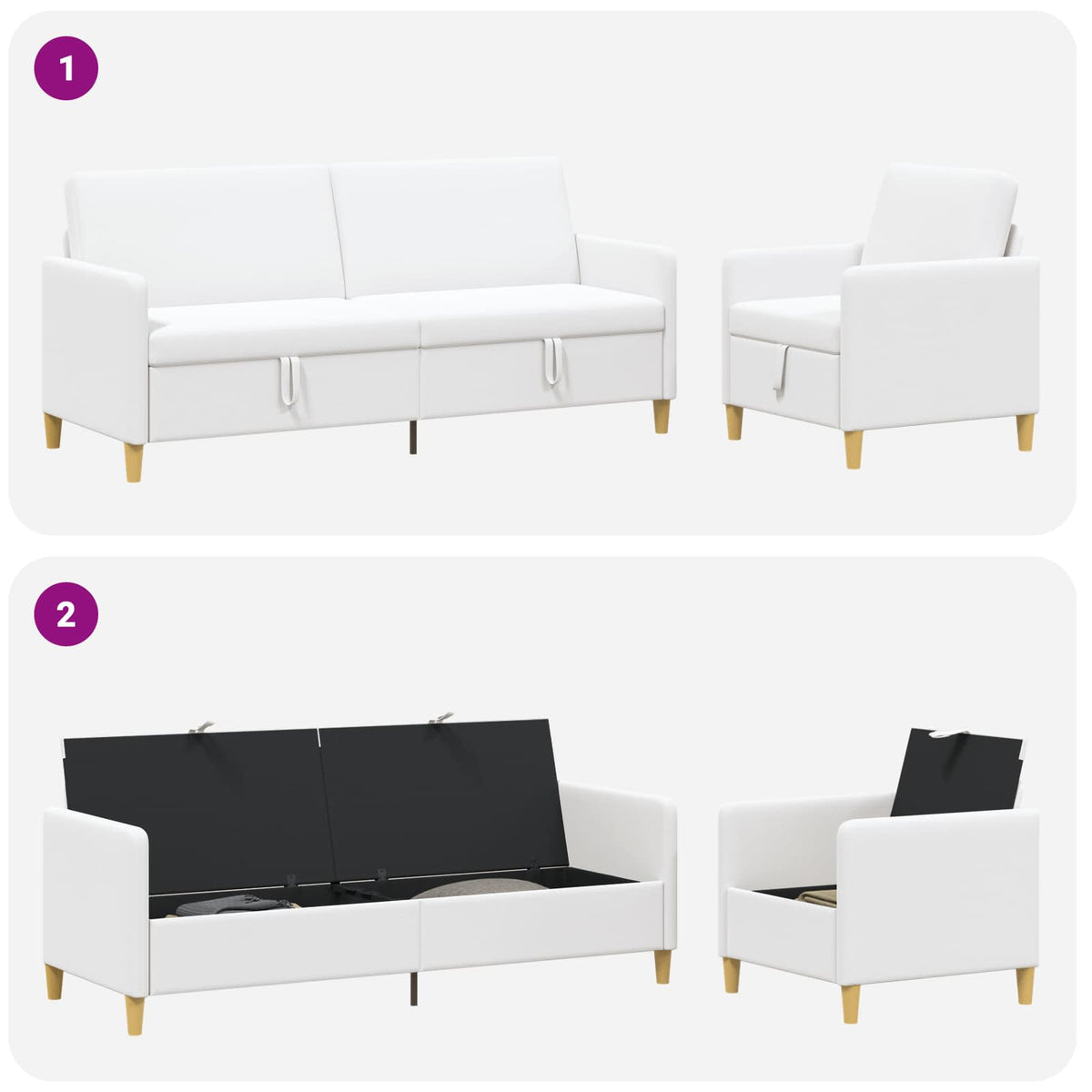 Set di Divani con Storage 2 pz Bianco Poliestere