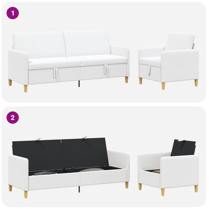 Set di Divani con Storage 2 pz Bianco Poliestere