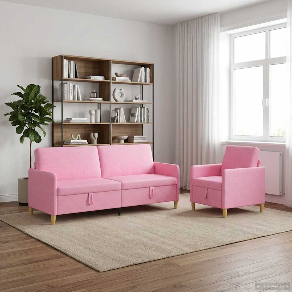 Set di Divani con Storage 2 pz Rosa Poliestere