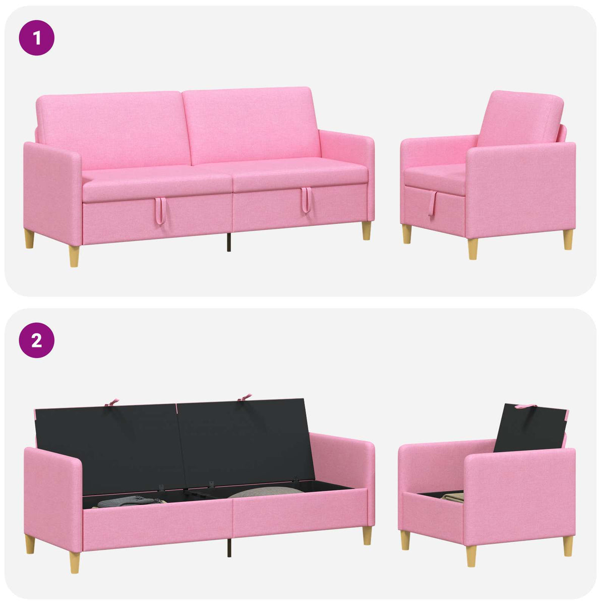 Set di Divani con Storage 2 pz Rosa Poliestere