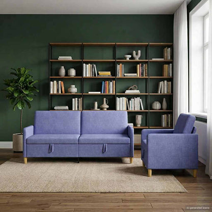 Set di Divani con Storage 2 pz Blu jeans Poliestere