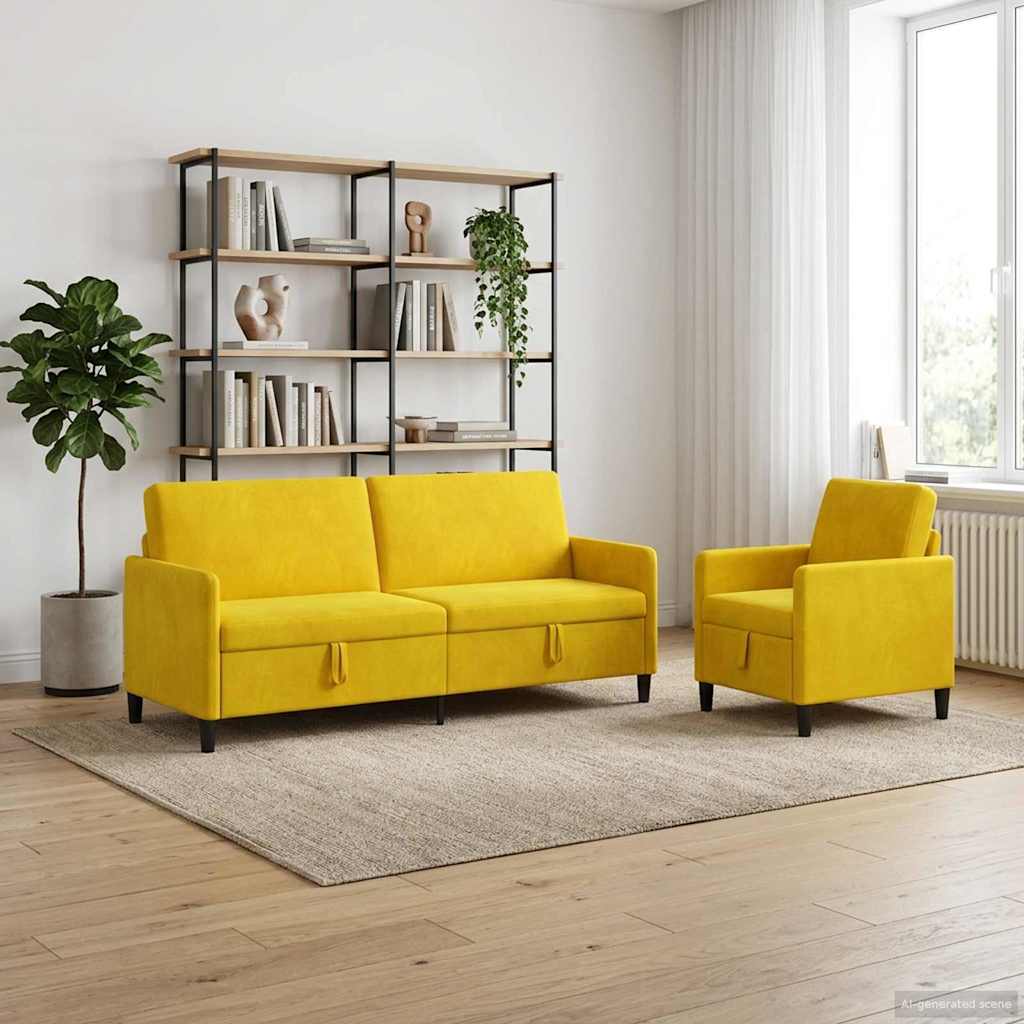 Set di Divani con Storage 2 pz Giallo Poliestere | homemem39