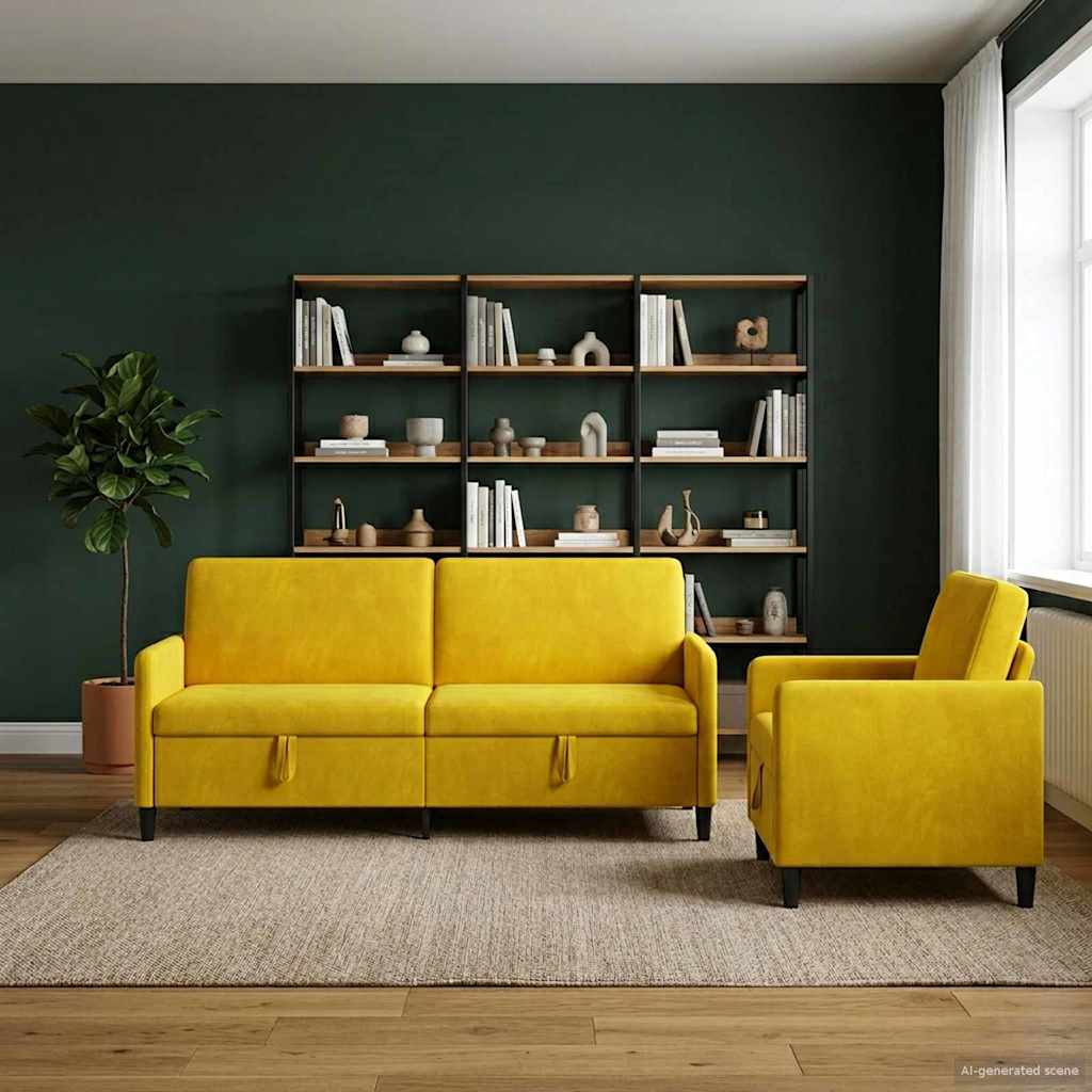 Set di Divani con Storage 2 pz Giallo Poliestere | homemem39