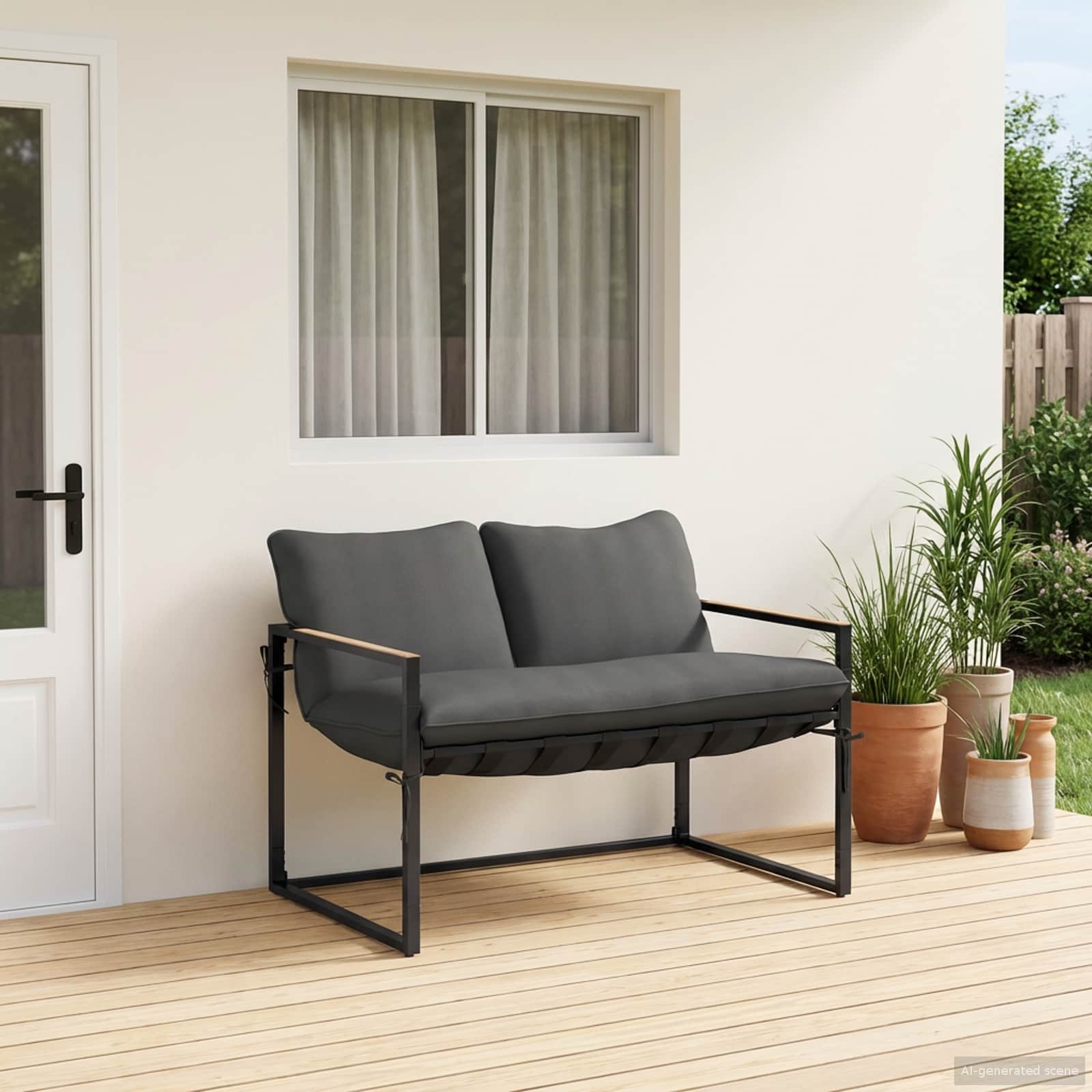 Set Divano da Giardino Nero e antracite Acciaio | homemem39