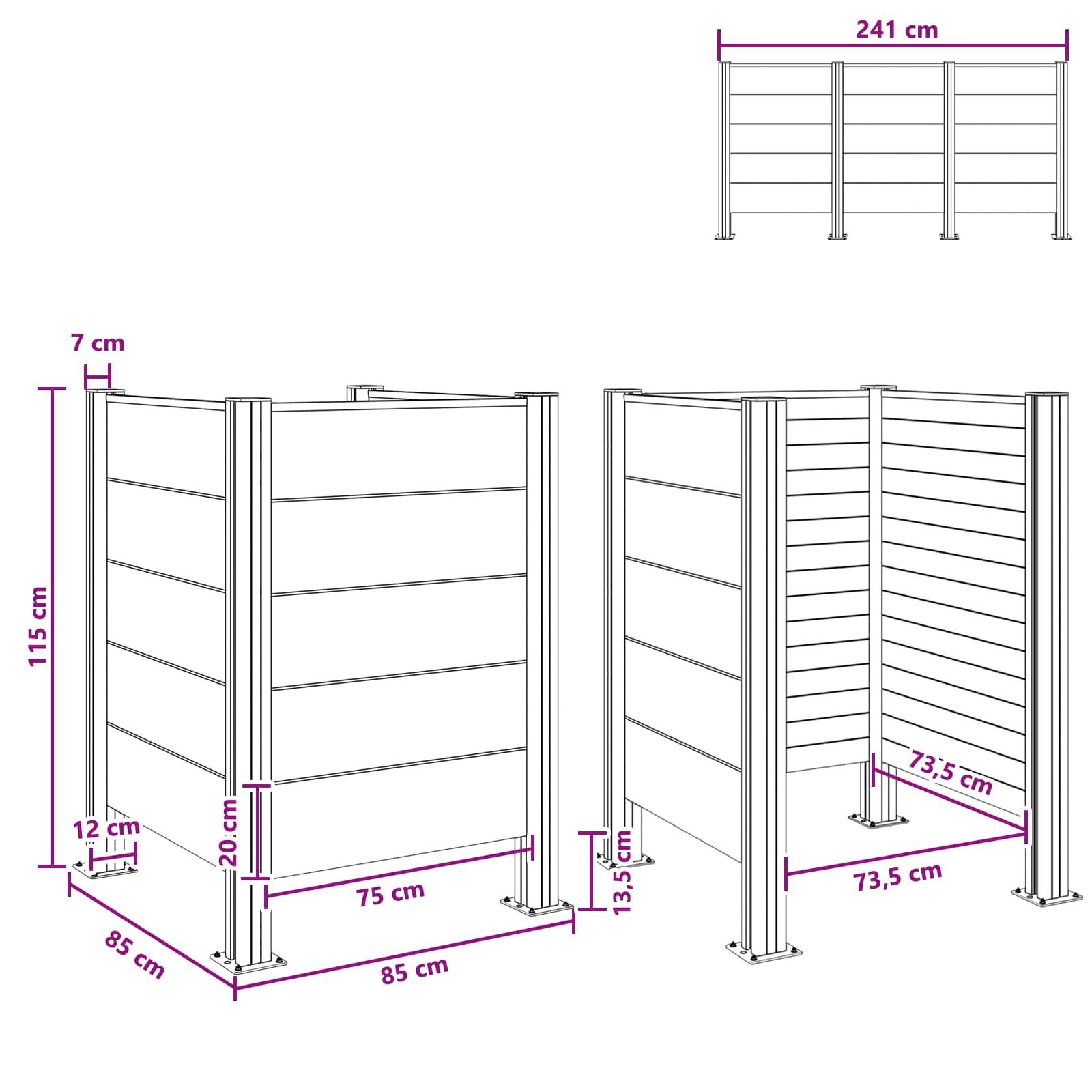 Recinzione Contenitore per Rifiuti Grigio 85 x 85 x 115 cm | homemem39