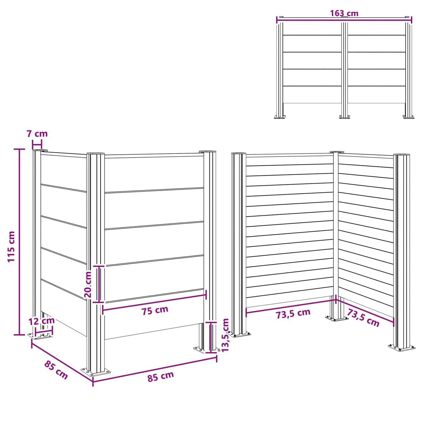 Recinzione Contenitore per Rifiuti Grigio 85 x 85 x 115 cm | homemem39