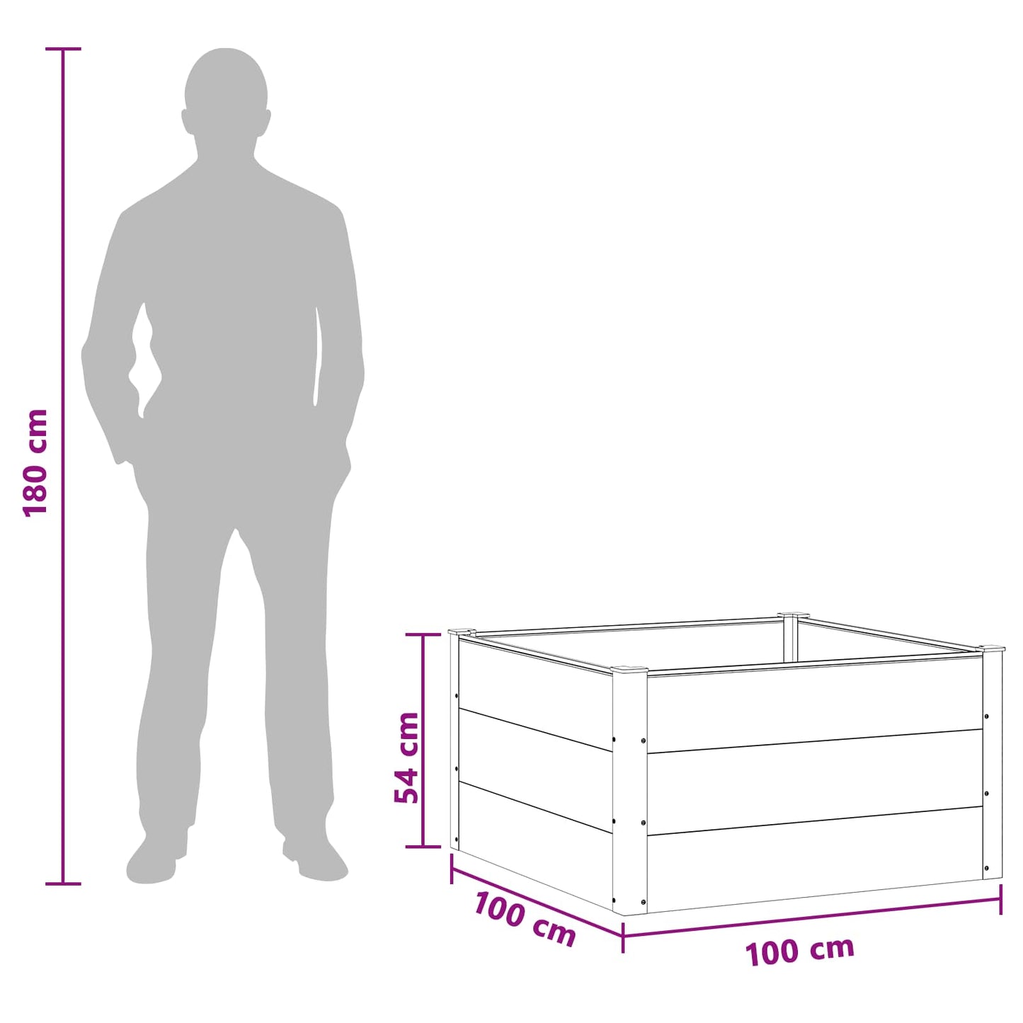 Letto rialzato da giardino Nero 100 x 100 x 54 cm | homemem39