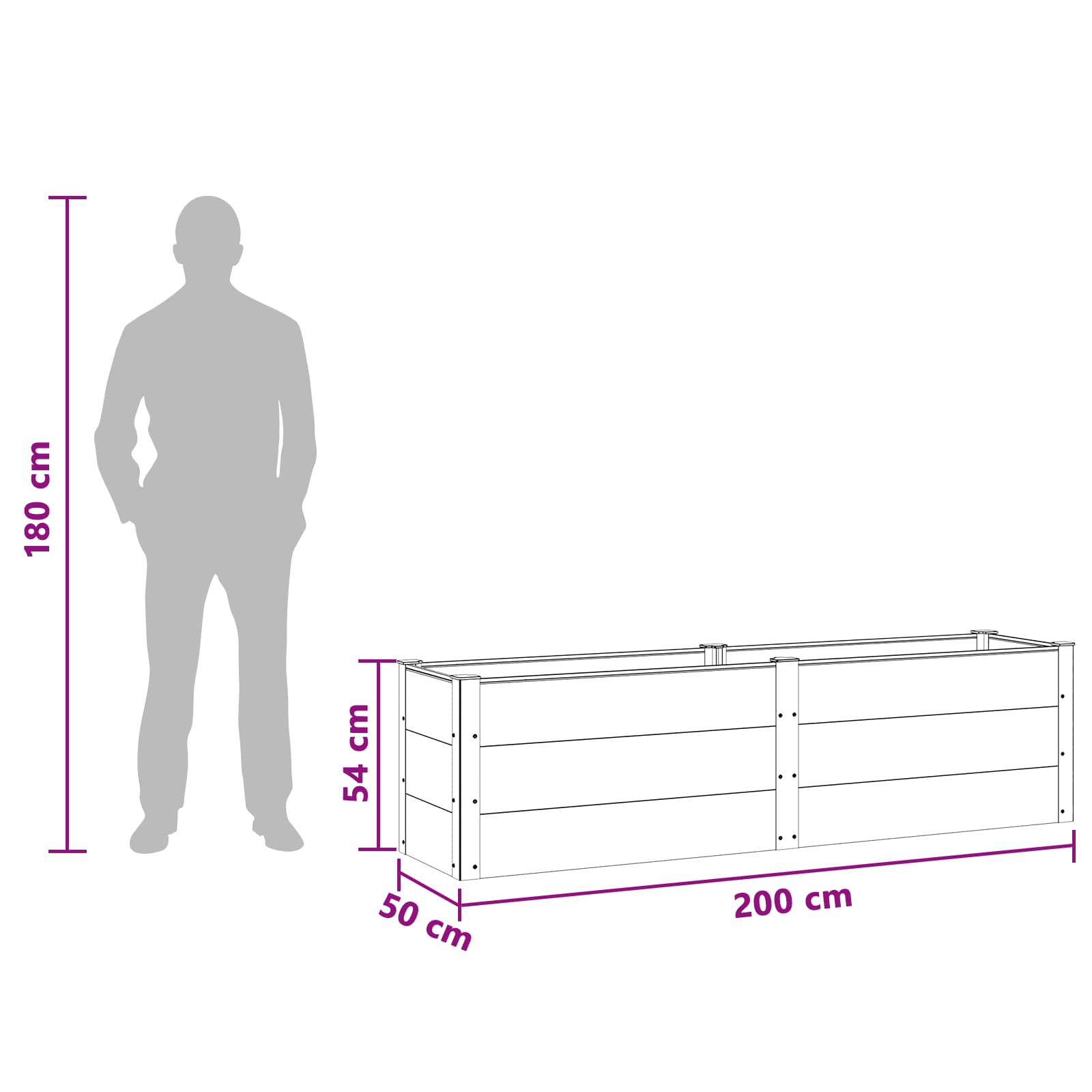 Letto rialzato da giardino Nero 200 x 50 x 54 cm | homemem39