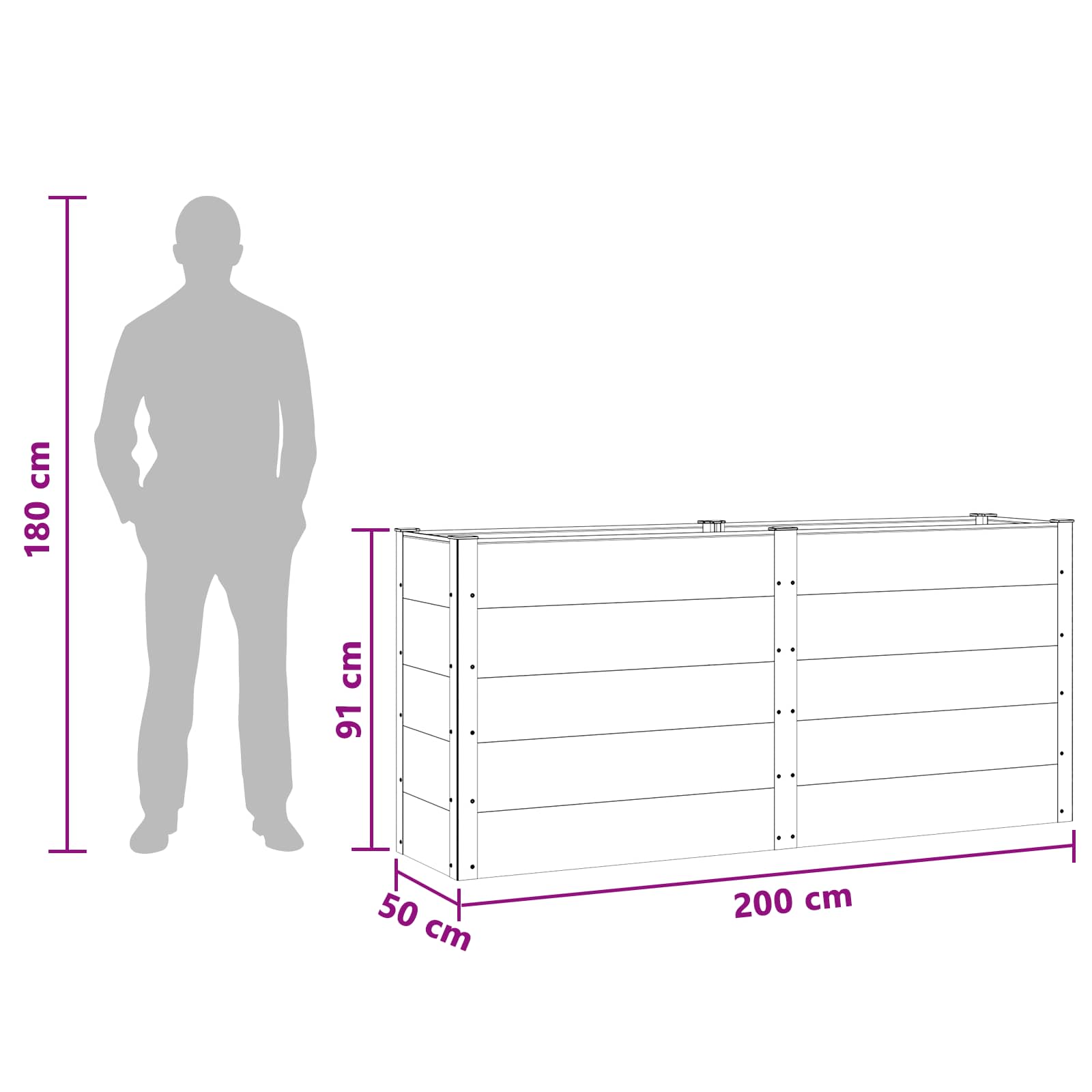 Letto rialzato da giardino Marrone 200 x 50 x 91 cm | homemem39