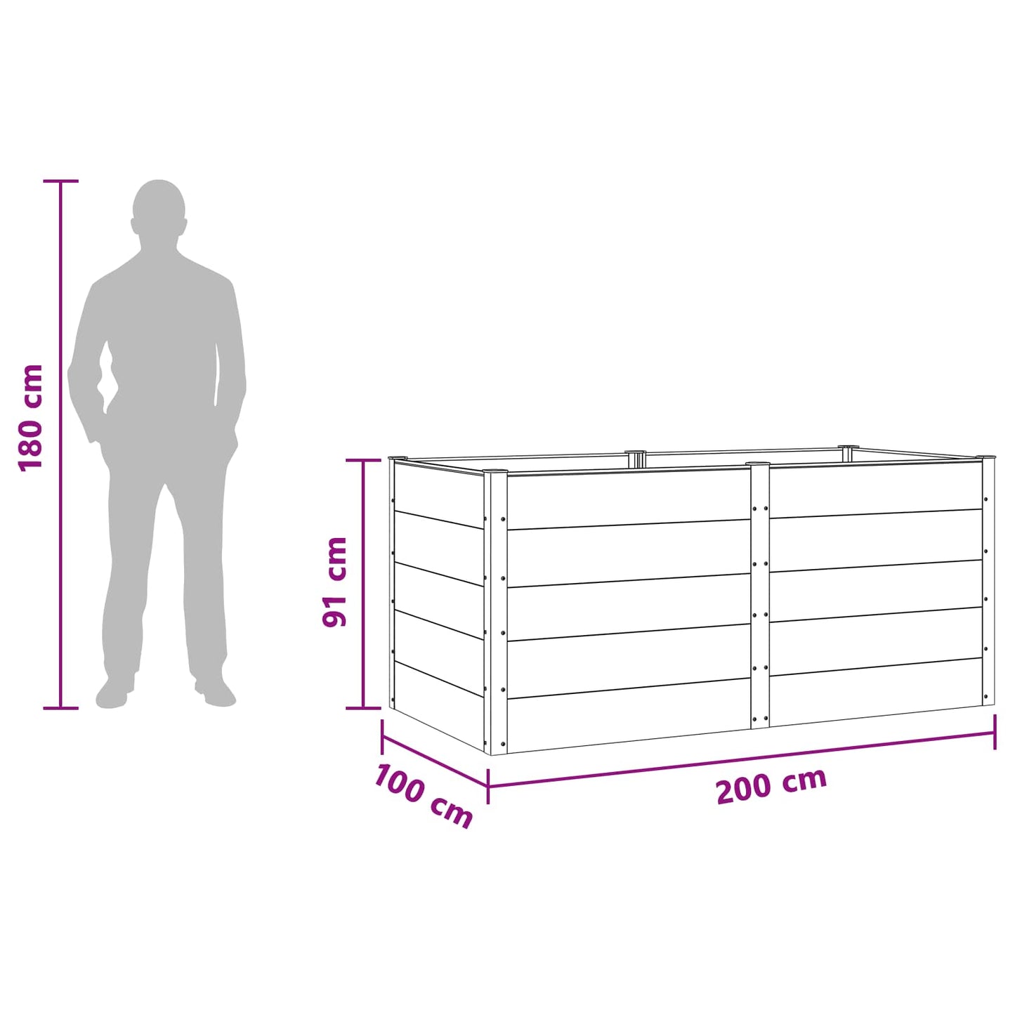 Letto rialzato da giardino Marrone 200 x 100 x 91 cm | homemem39
