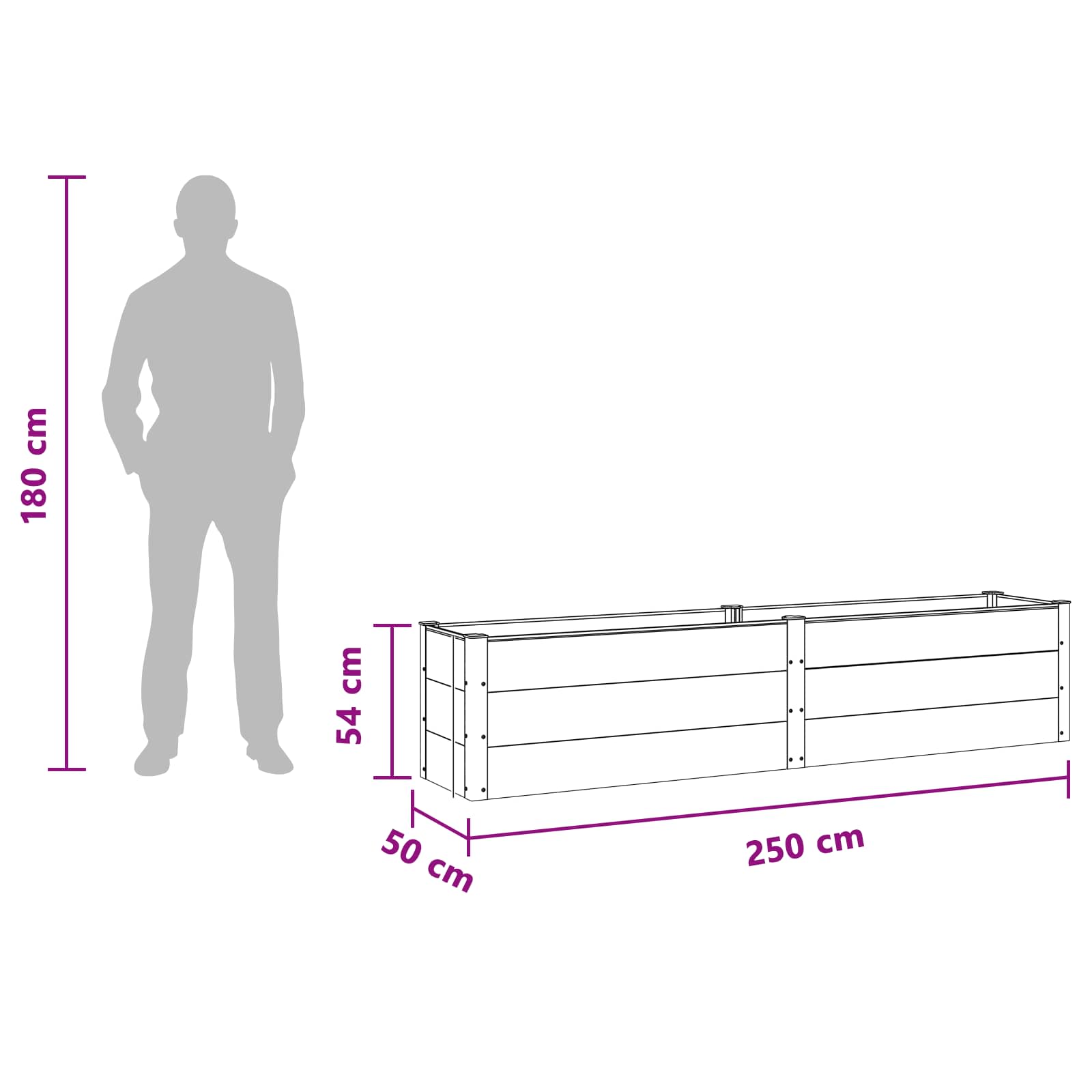 Letto rialzato da giardino Marrone 250 x 50 x 54 cm | homemem39