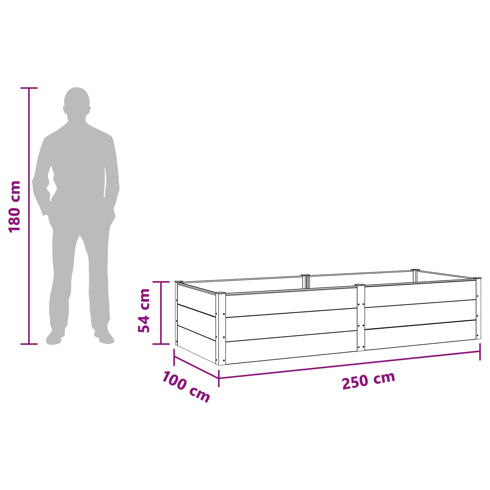 Letto rialzato da giardino Marrone 250 x 100 x 54 cm | homemem39