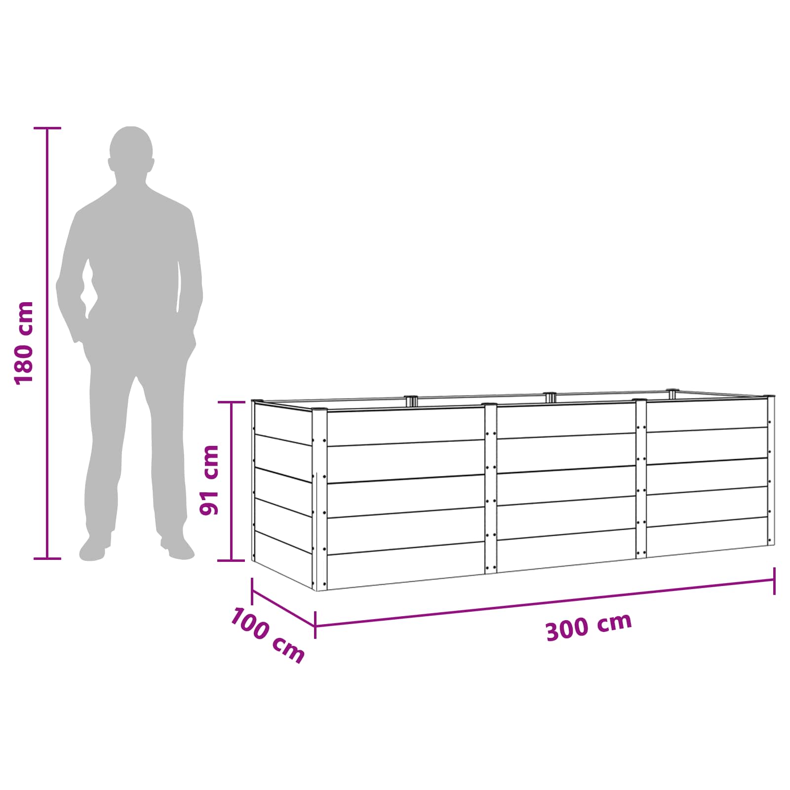 Letto rialzato da giardino Marrone 300 x 100 x 91 cm | homemem39