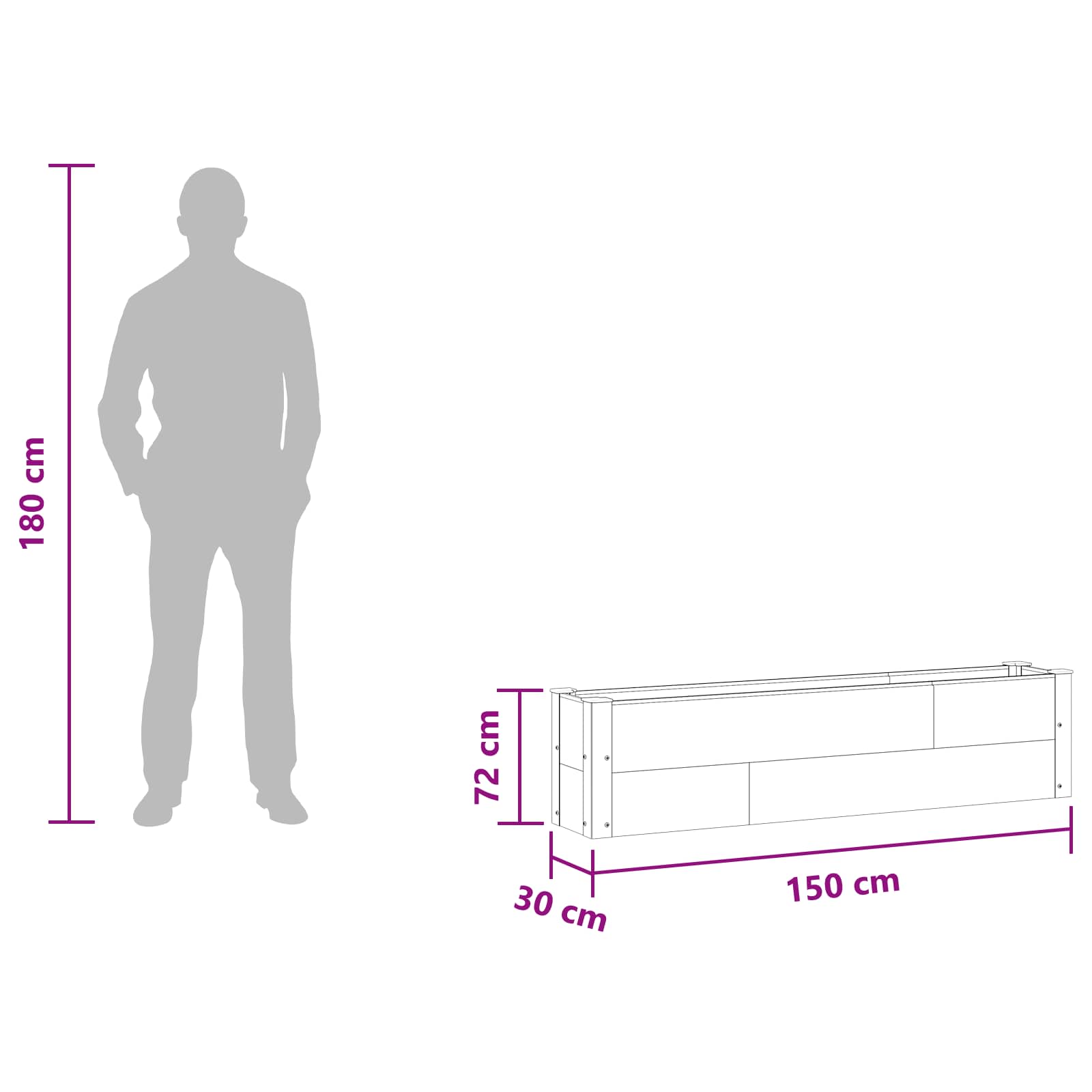 Letto rialzato da giardino Nero 150 x 30 x 36 cm | homemem39