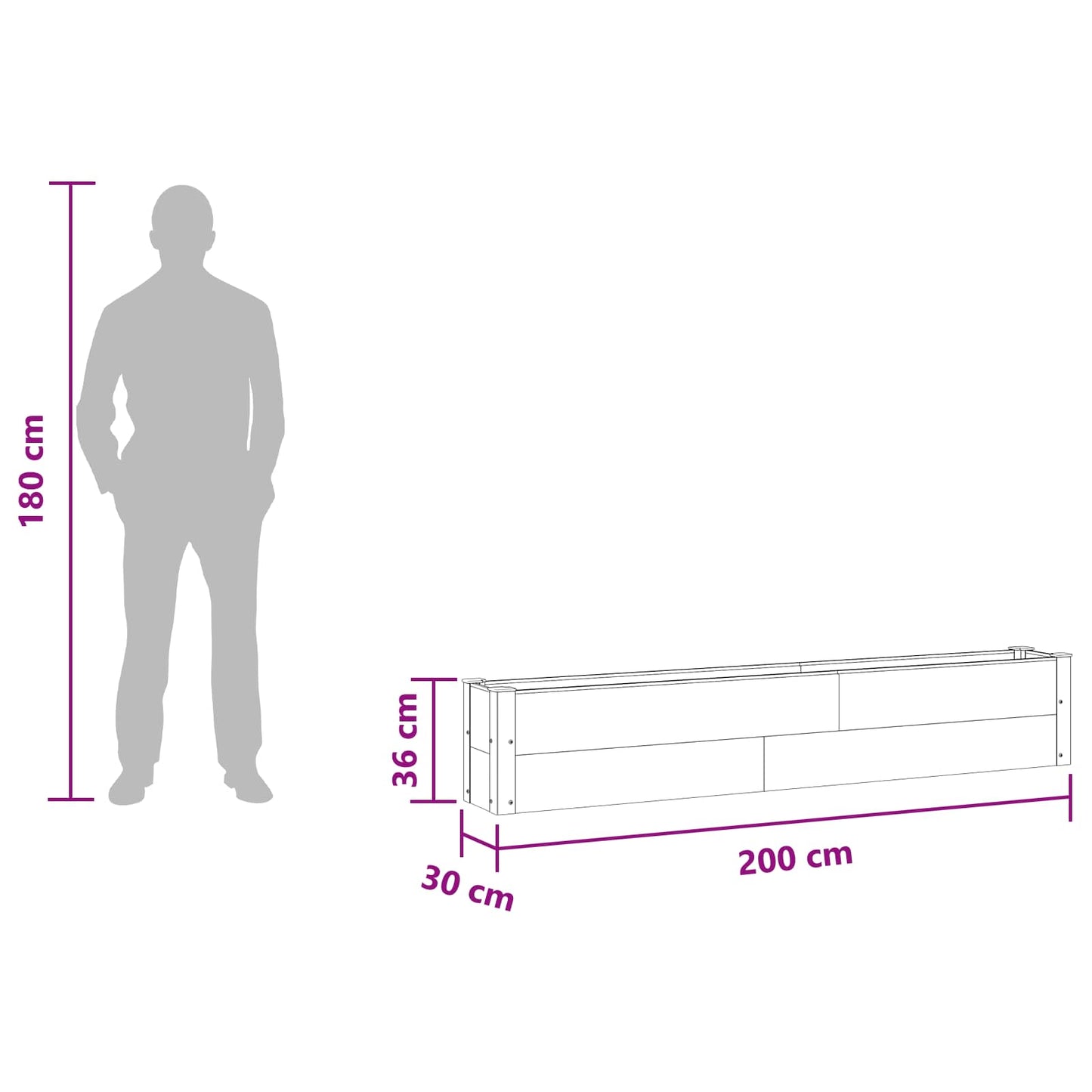 Letto rialzato da giardino Nero 200 x 30 x 36 cm | homemem39