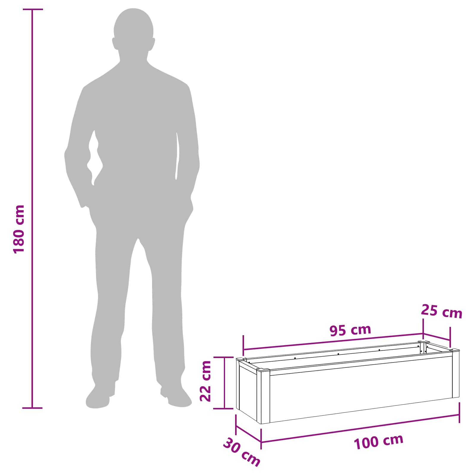 Letto rialzato da giardino Grigio 100 x 30 x 22 cm | homemem39