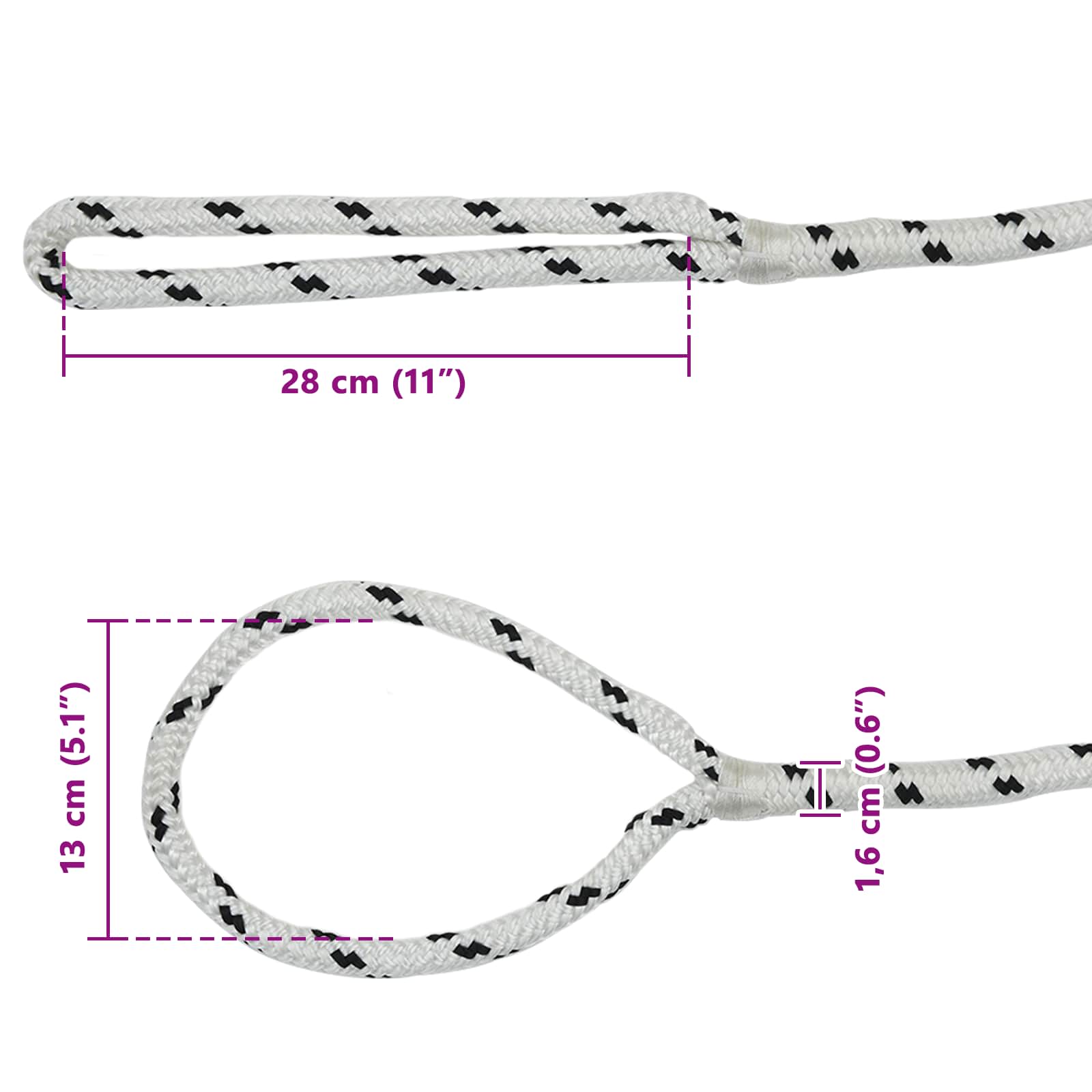 Corda da Barca 15 m 1.6 Bianco e Nero Poliestere | homemem39