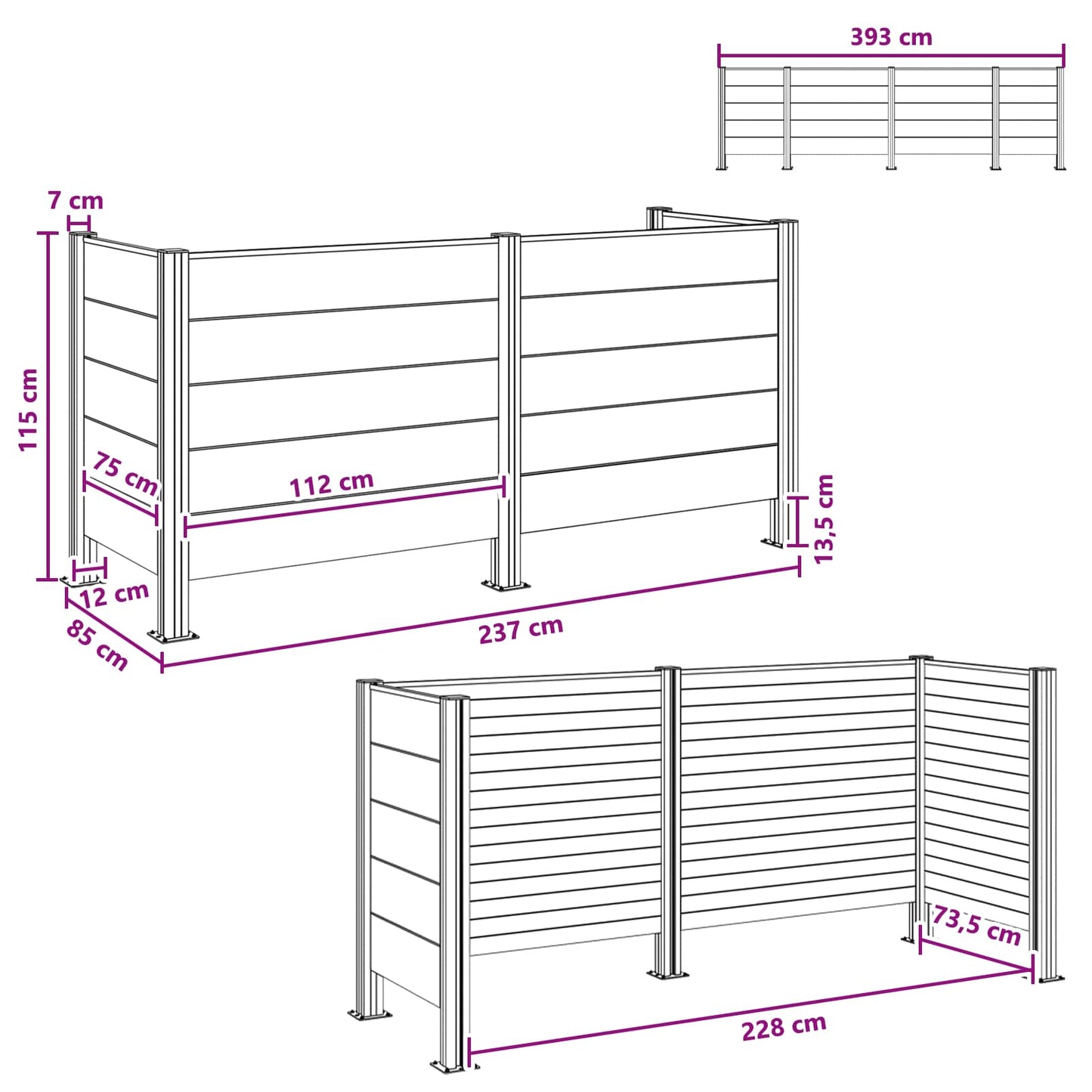 Recinzione Contenitore per Rifiuti Grigio 237 x 85 x 115 cm | homemem39