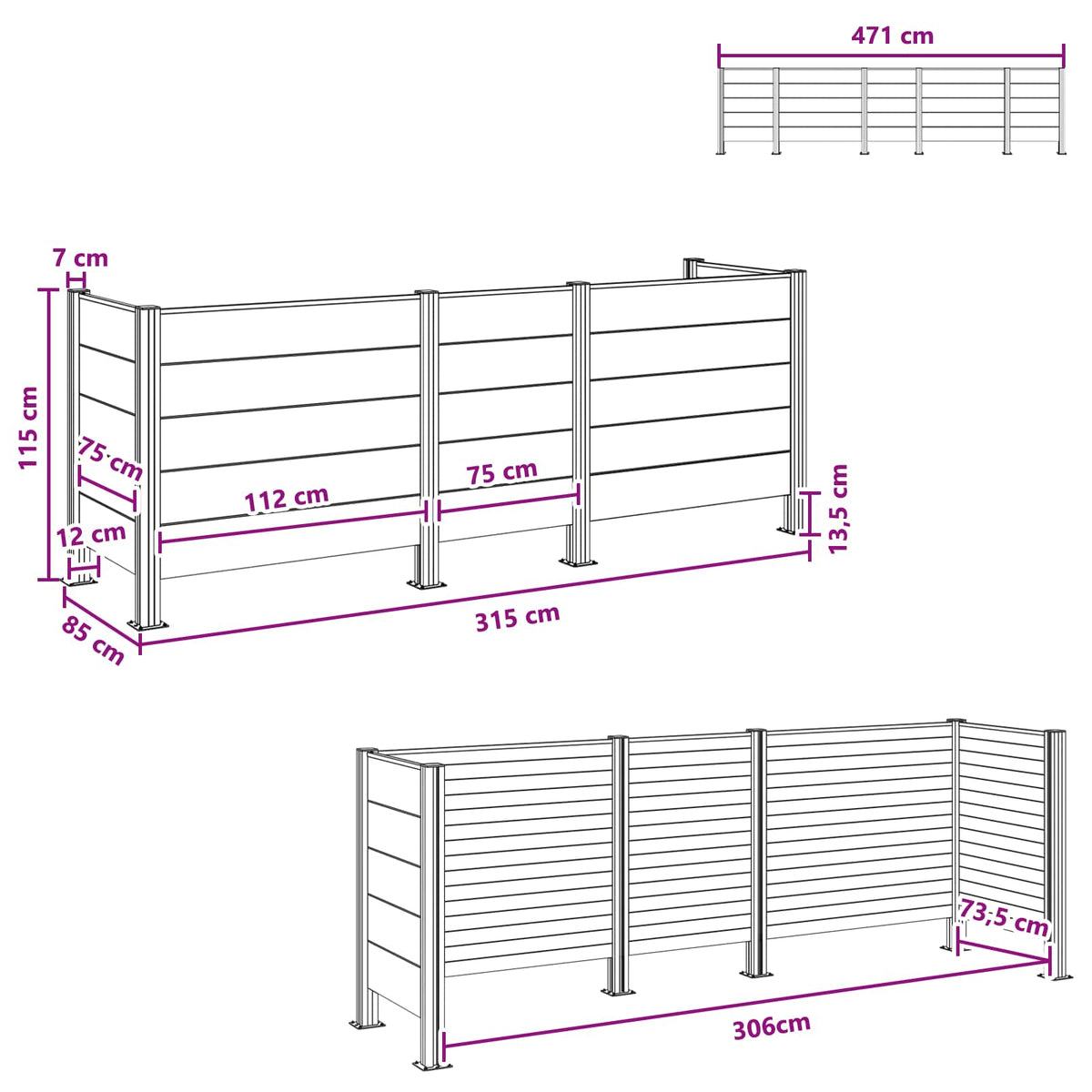 Recinzione Contenitore per Rifiuti Grigio 315 x 85 x 115 cm - homemem39