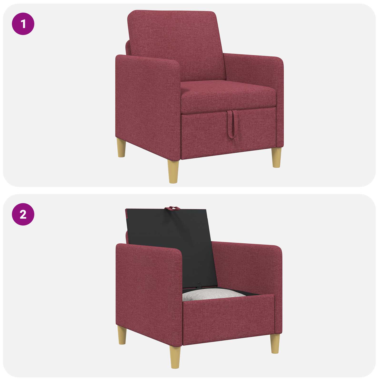 Divano con Storage Rosso Vino 72 x 78 x 87 cm Poliestere | homemem39