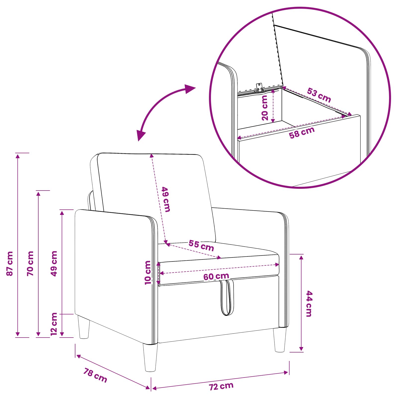 Divano con Storage Bianco 72 x 78 x 87 cm Poliestere | homemem39
