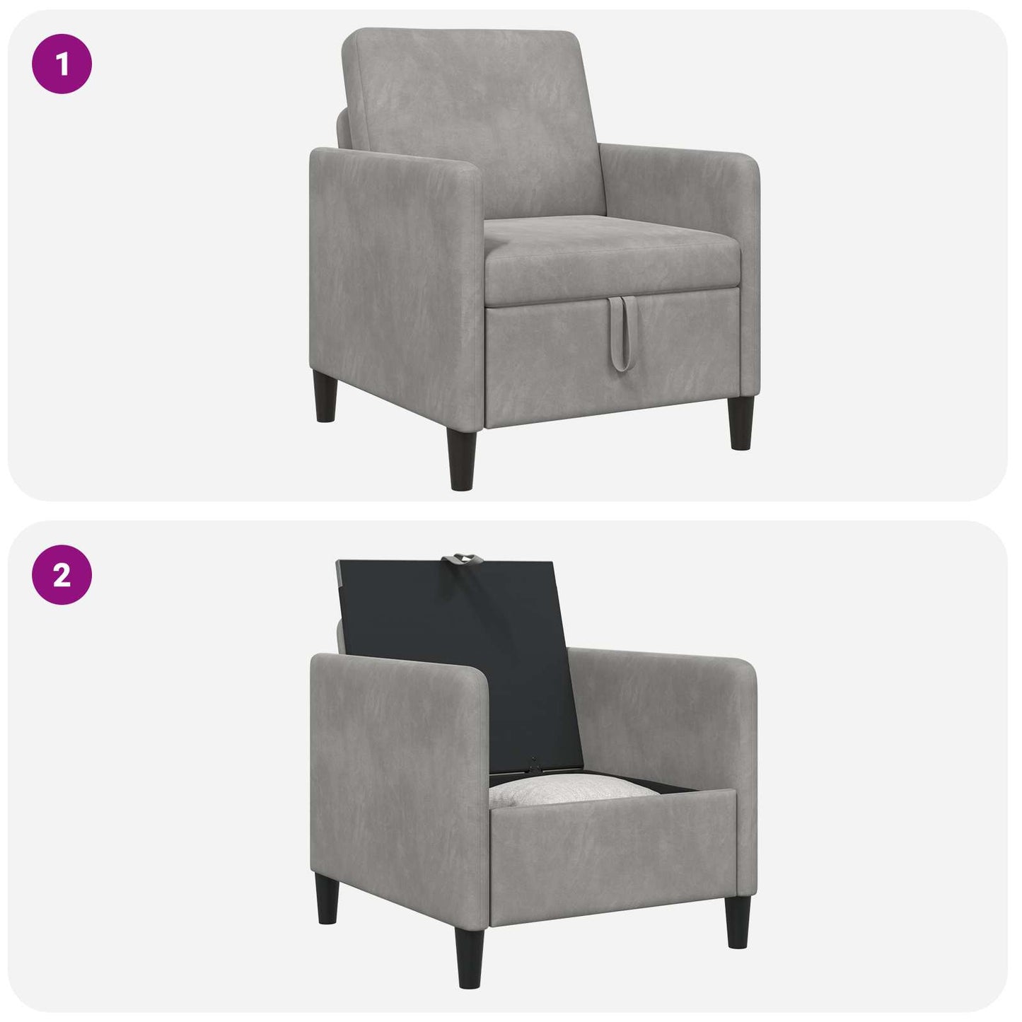 Divano con Storage Grigio Chiaro 72 x 78 x 87 cm Poliestere | homemem39