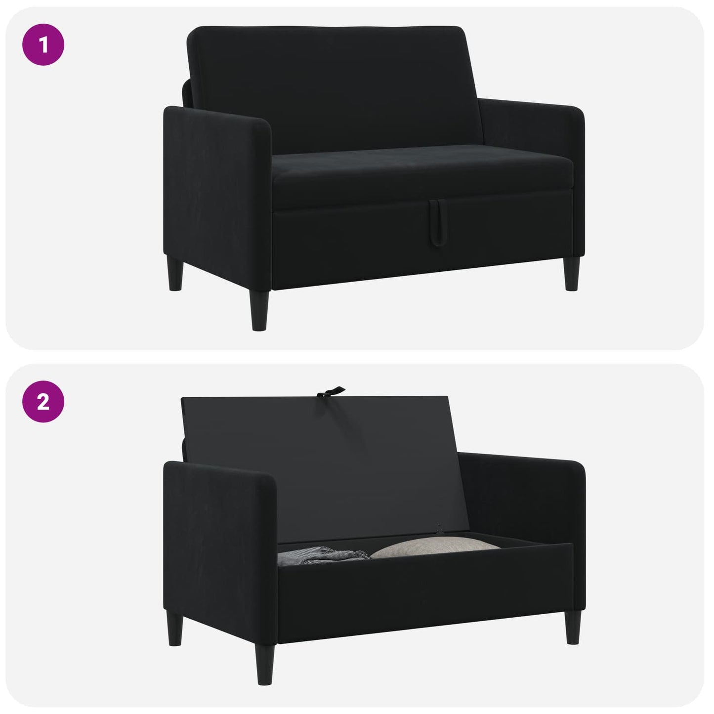 Divano con Storage Nero 122 x 78 x 87 cm Poliestere | homemem39