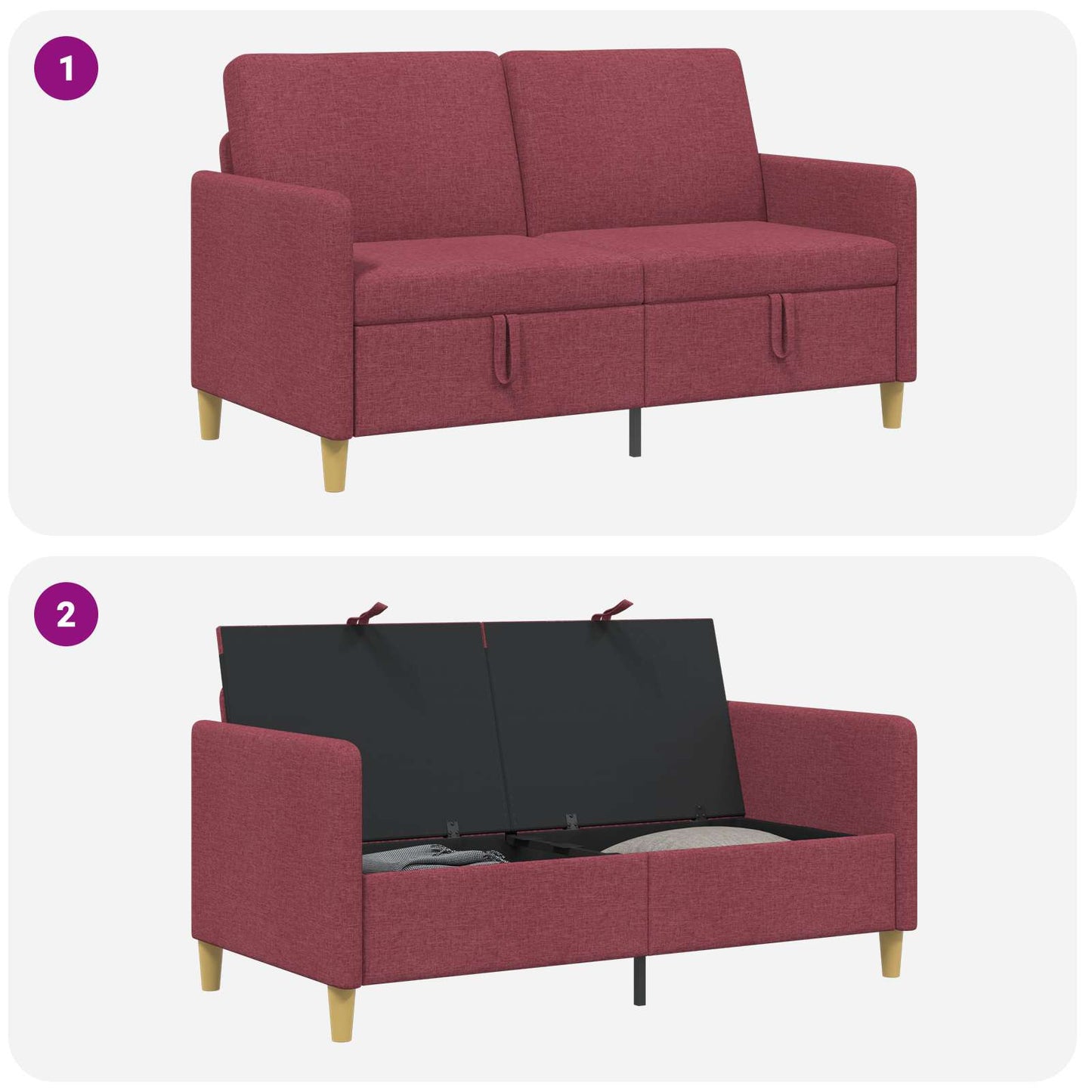 Divano con Storage Rosso Vino 152 x 78 x 87 cm Poliestere | homemem39
