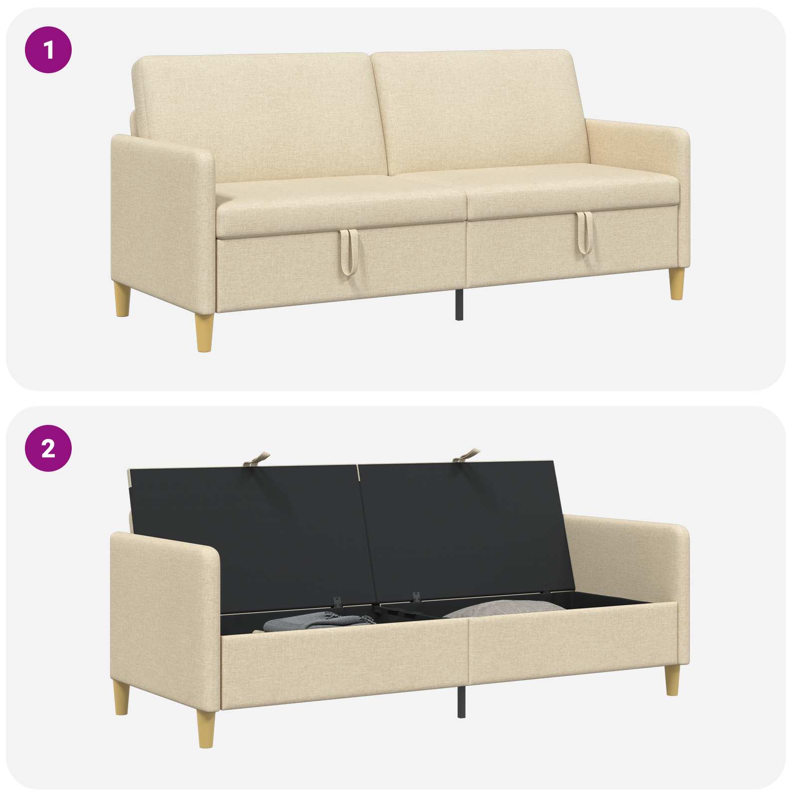 Divano con Storage Crema 192 x 78 x 87 cm Poliestere | homemem39