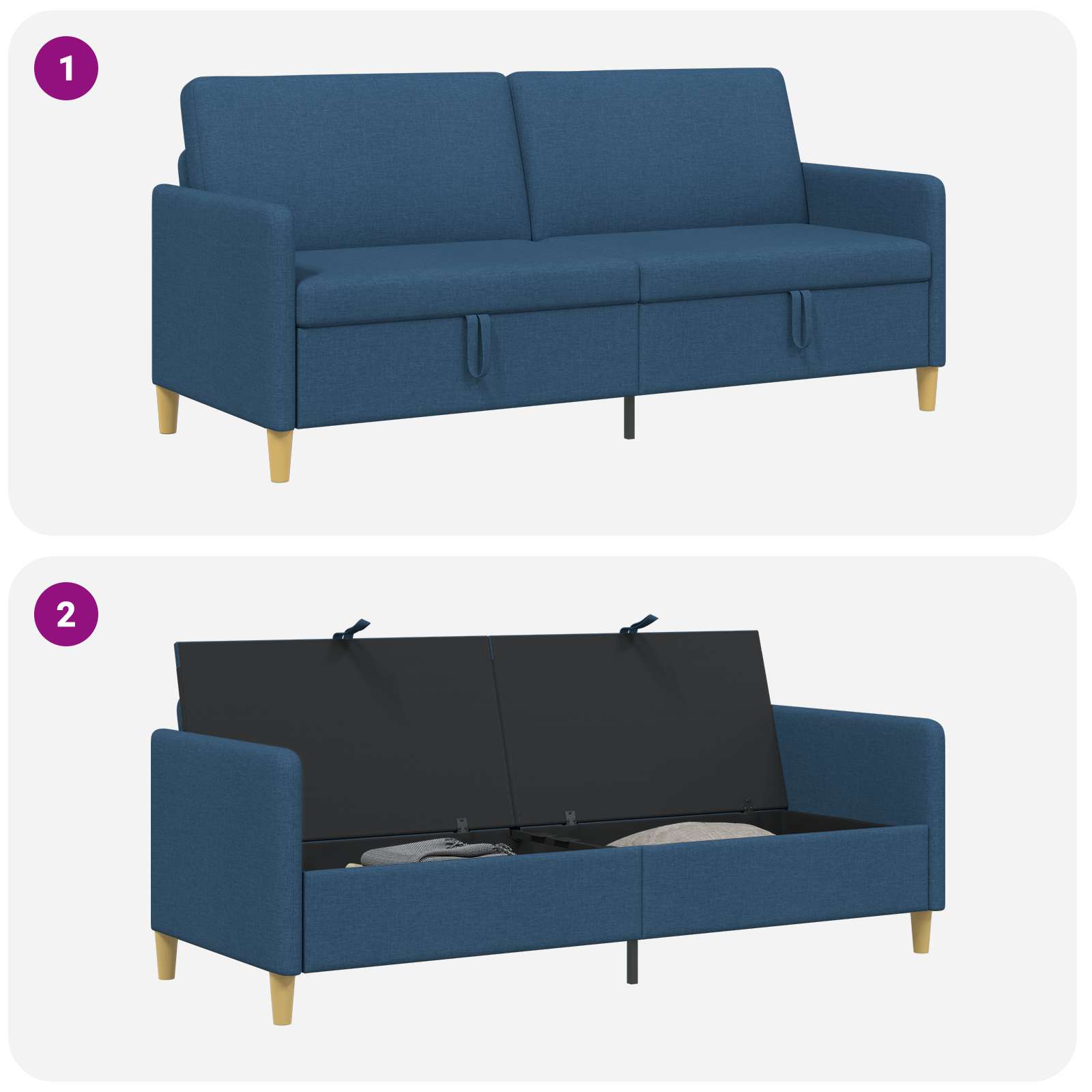 Divano con Storage Blu 192 x 78 x 87 cm Poliestere | homemem39