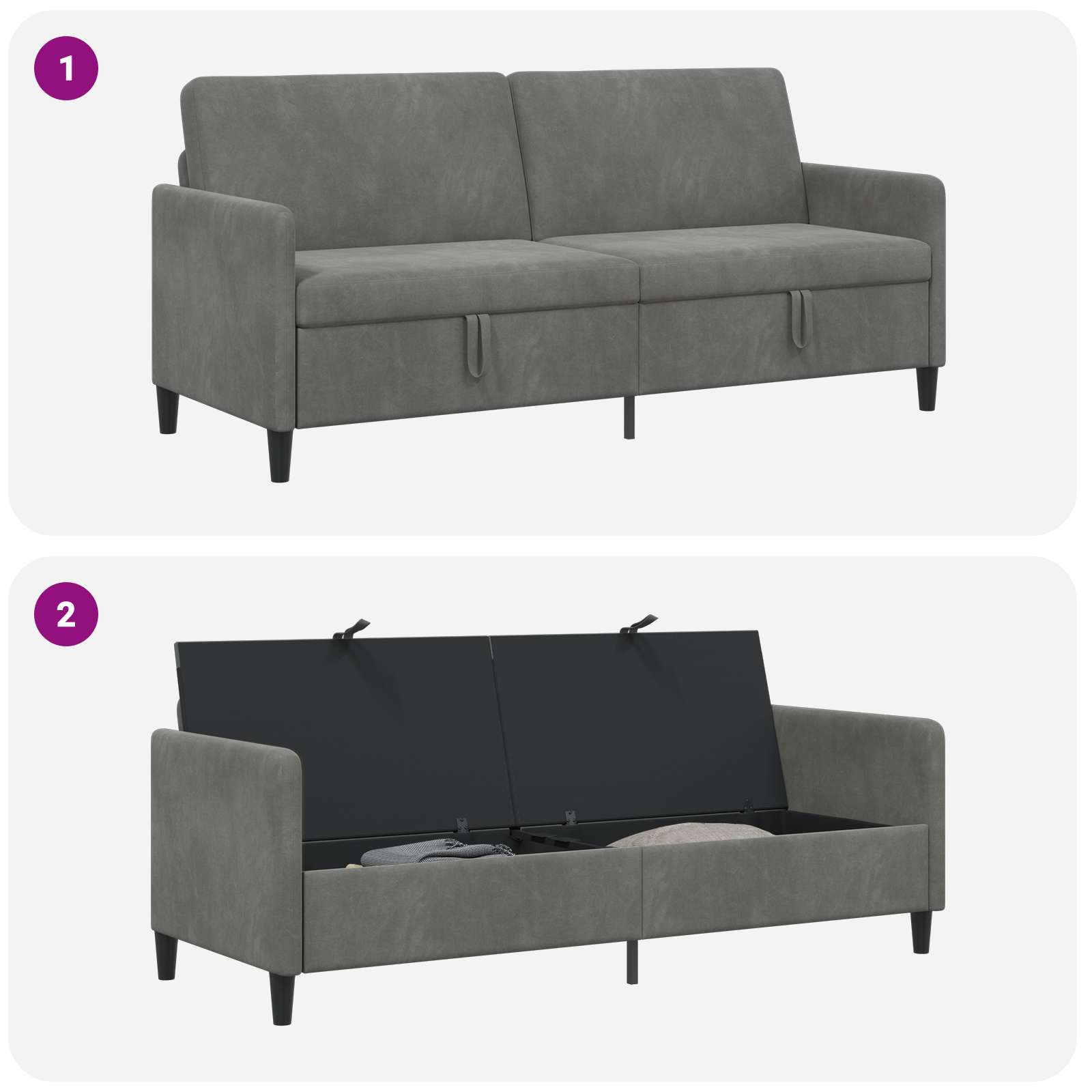 Divano con Storage Grigio Scuro 192 x 78 x 87 cm Poliestere | homemem39