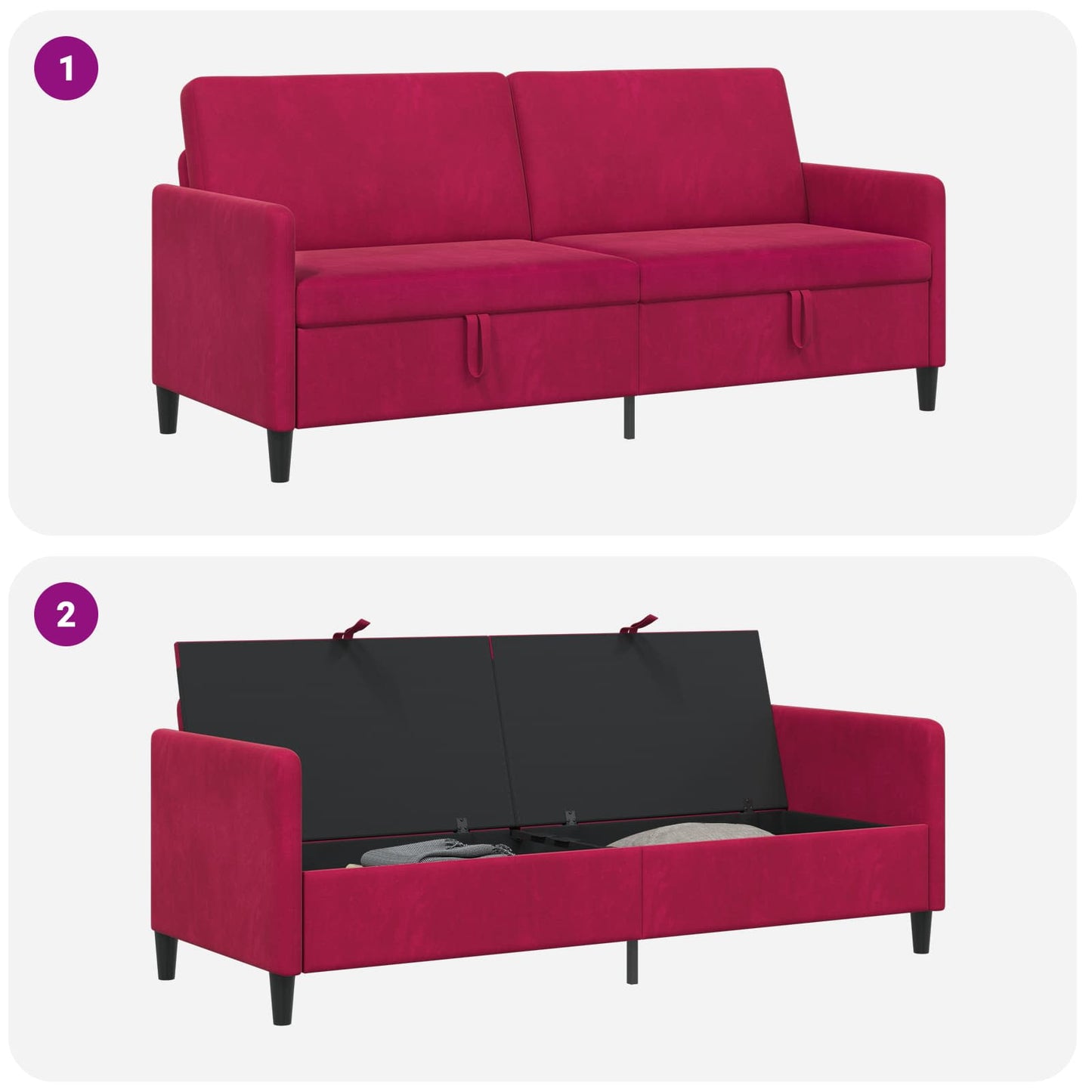 Divano con Storage Rosso Vino 192 x 78 x 87 cm Poliestere | homemem39